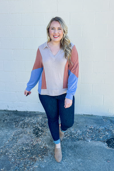 Crossing Channels Color Block Top, Oatmeal