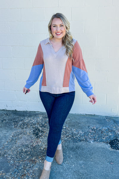 Crossing Channels Color Block Top, Oatmeal