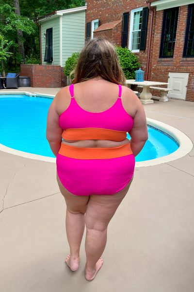 Kissed By The Sun Bikini Swim Top, Hot Pink & Orange