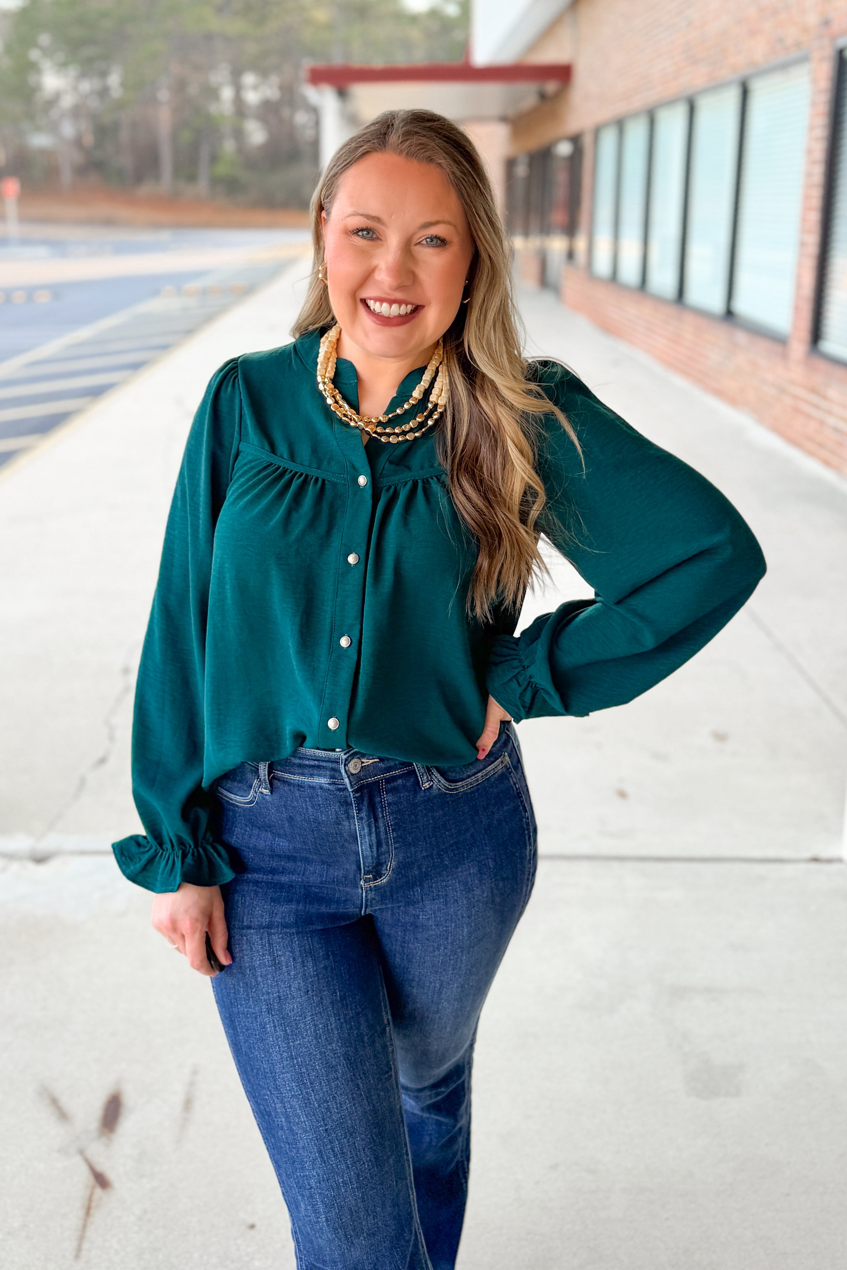 Evergreen Charm Button Down Top