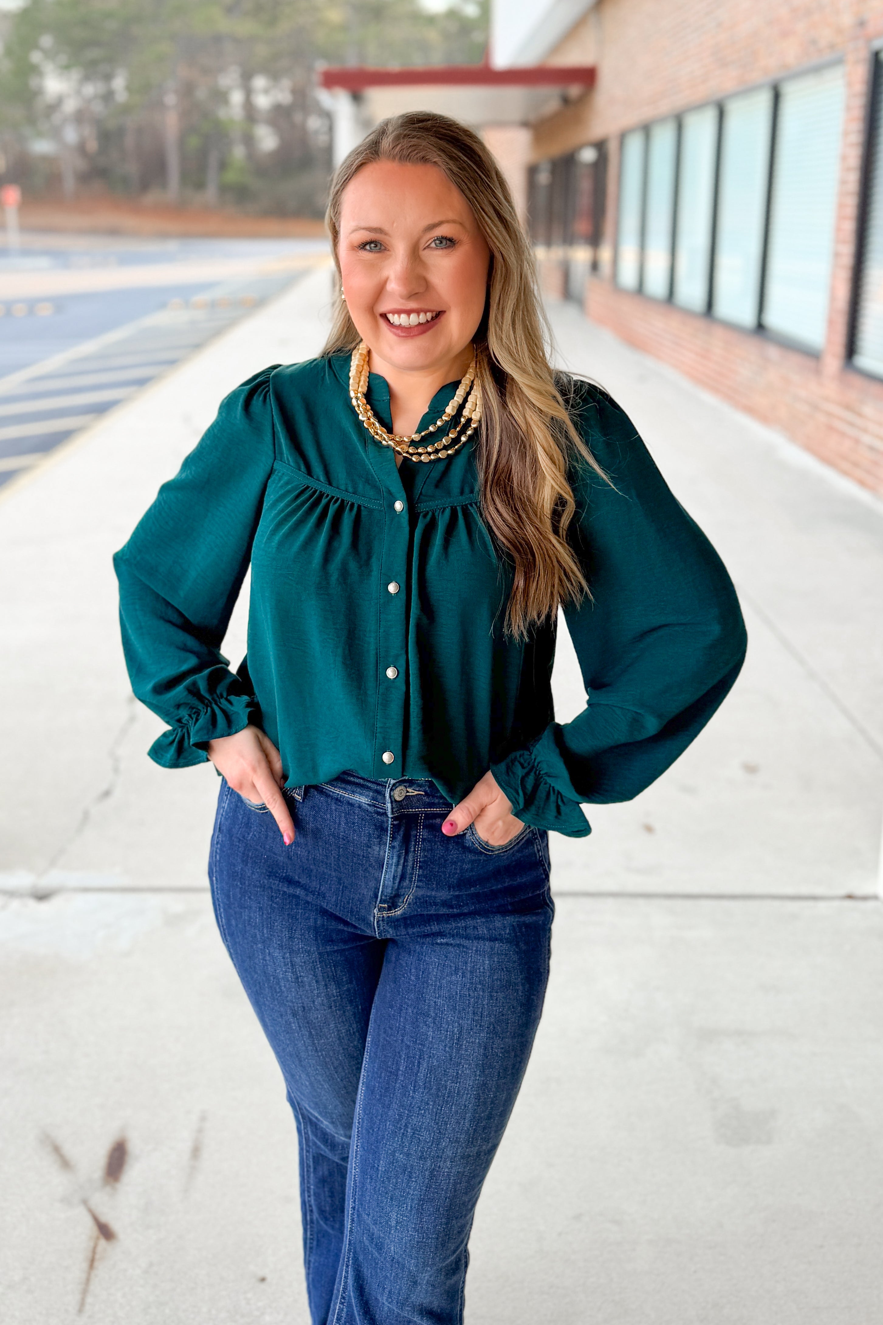 Evergreen Charm Button Down Top