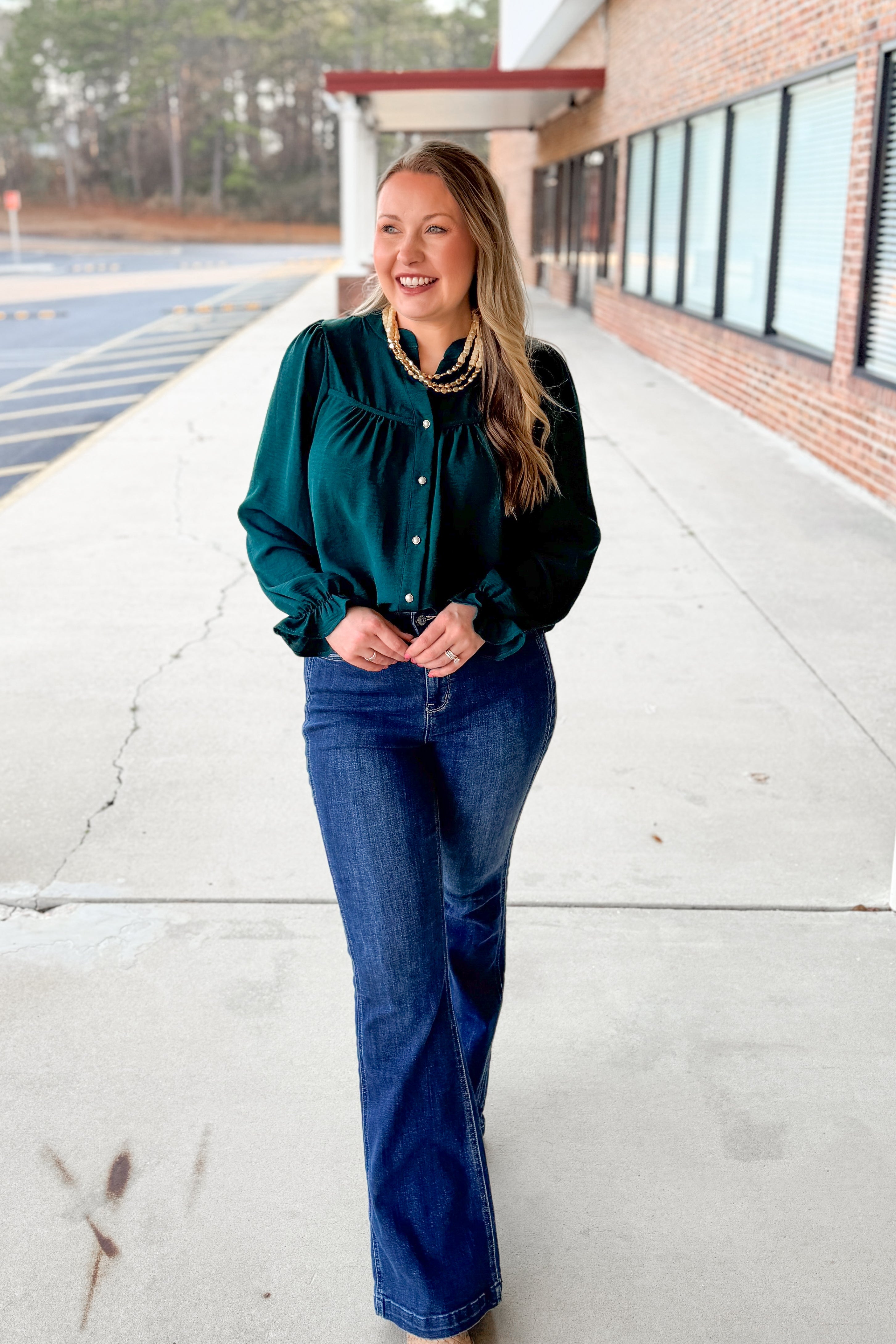 Evergreen Charm Button Down Top
