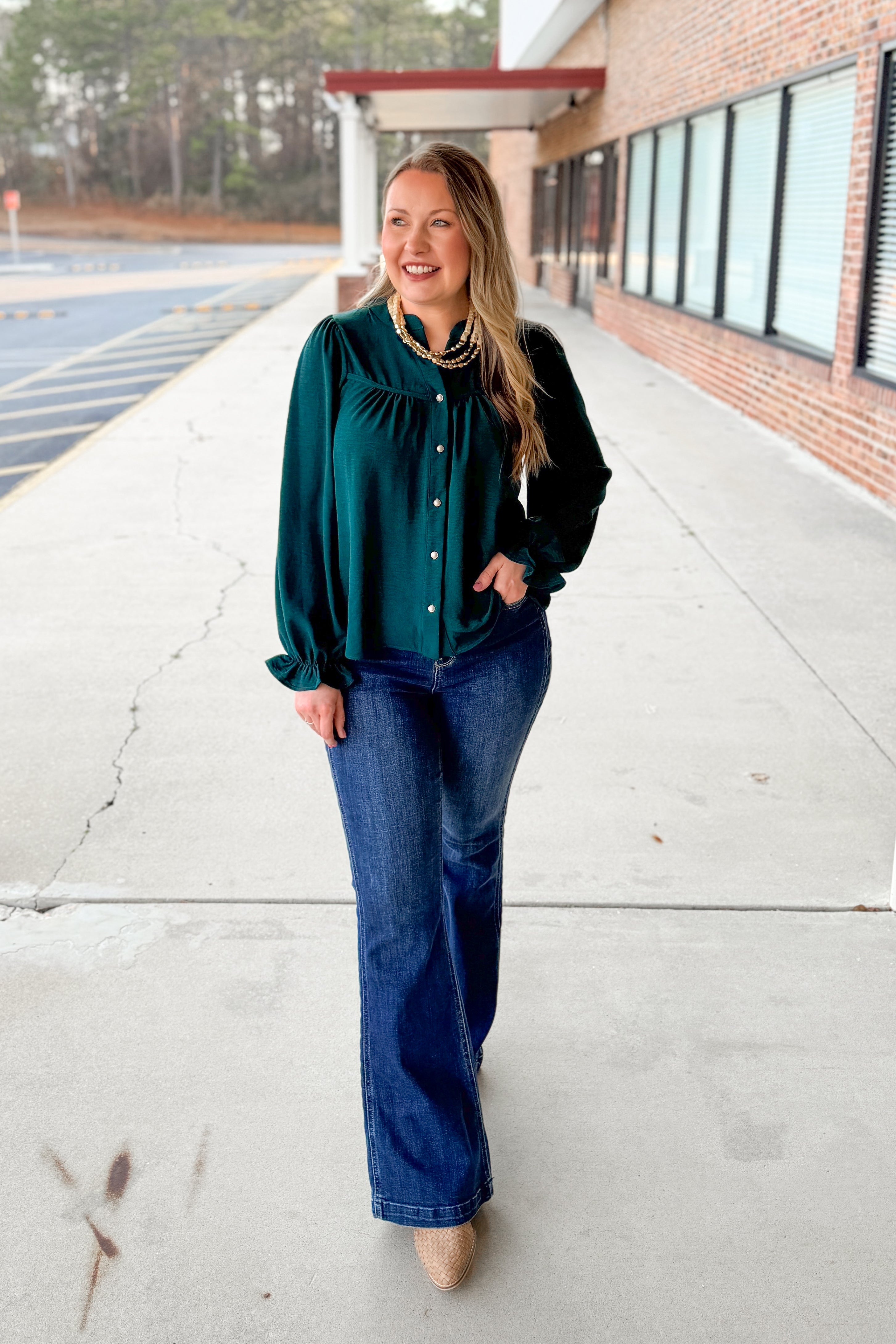 Evergreen Charm Button Down Top