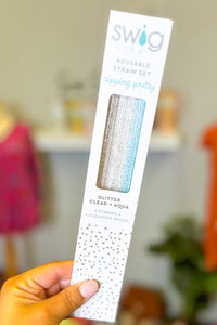 Glitter Clear & Aqua Reusable Straw Set