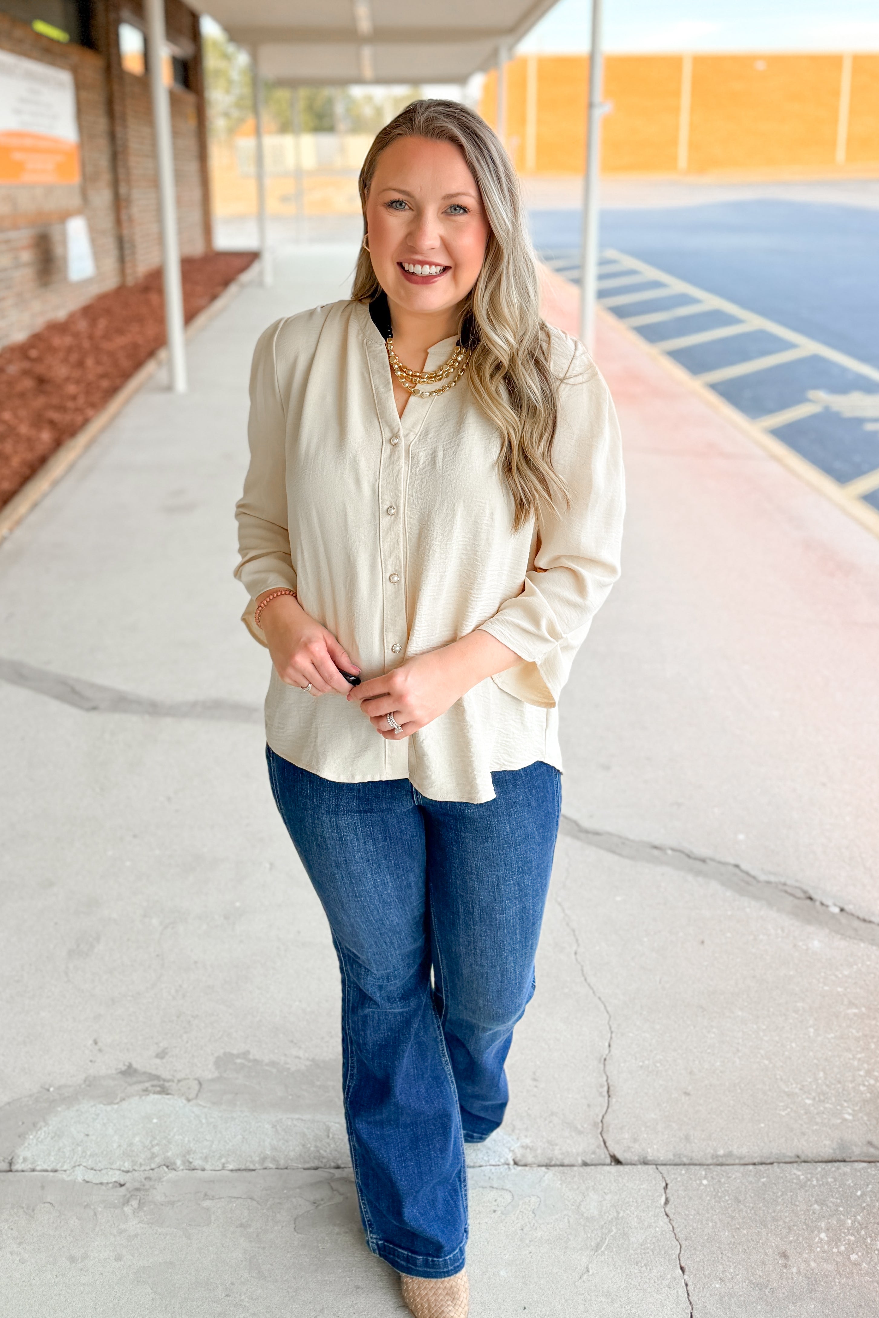 Golden Hour Button Blouse Top
