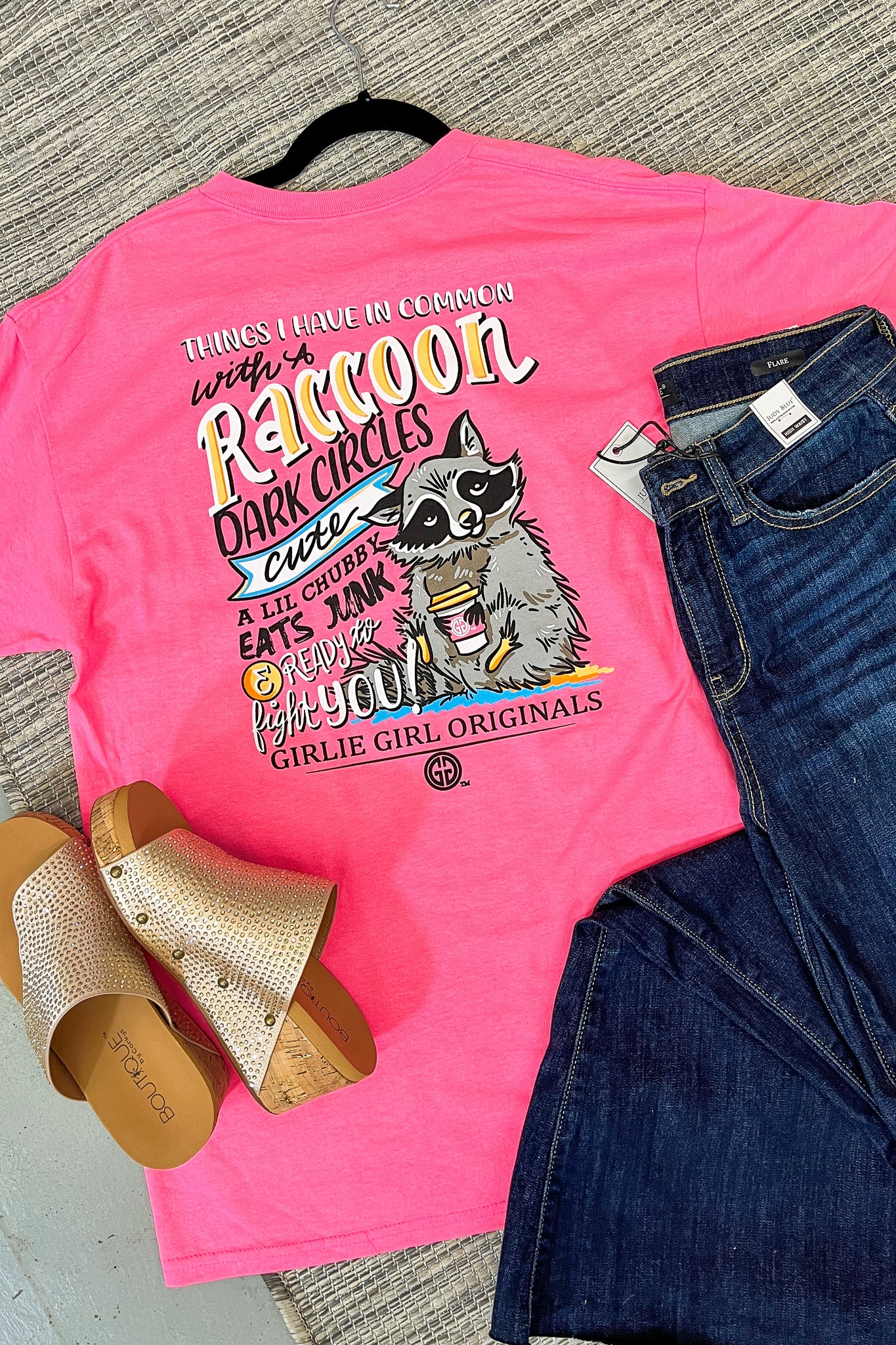 Common Raccoon Graphic T-Shirt, Neon Pink