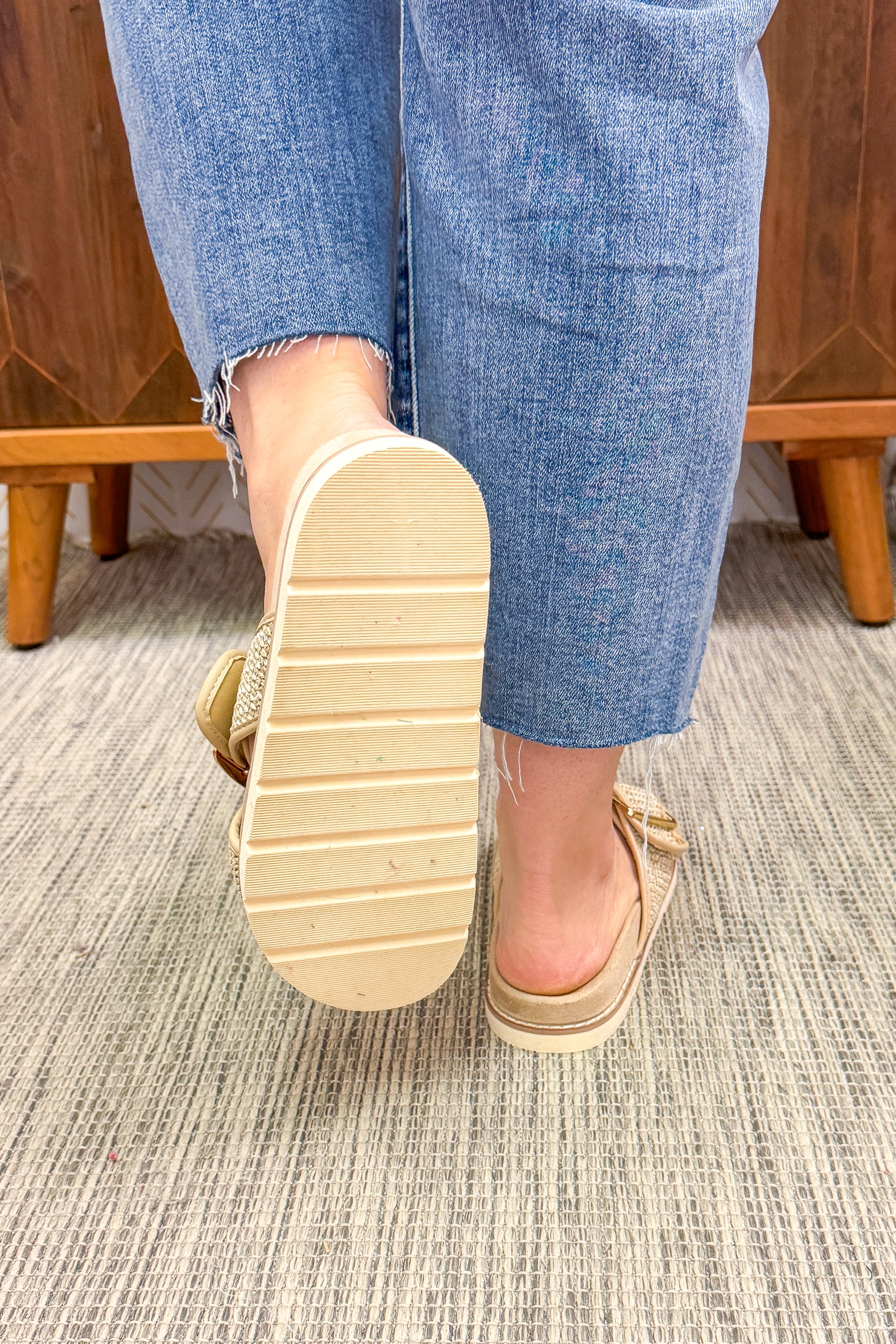 Corkys Booked Cross Strap Slide Sandal, Beige