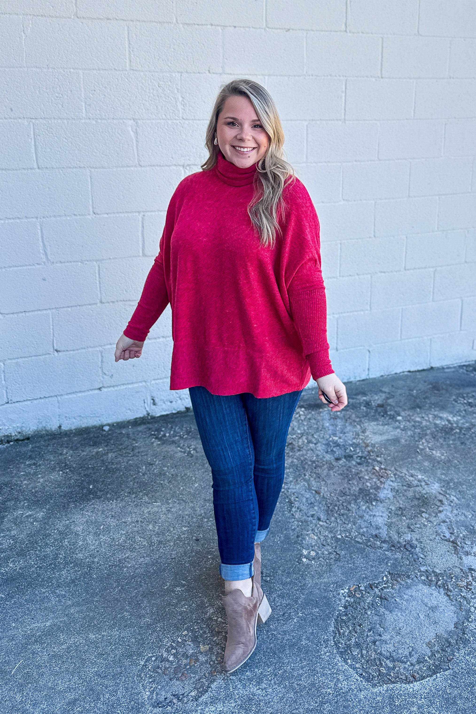 Melanie Turtleneck Sweater Top, Red