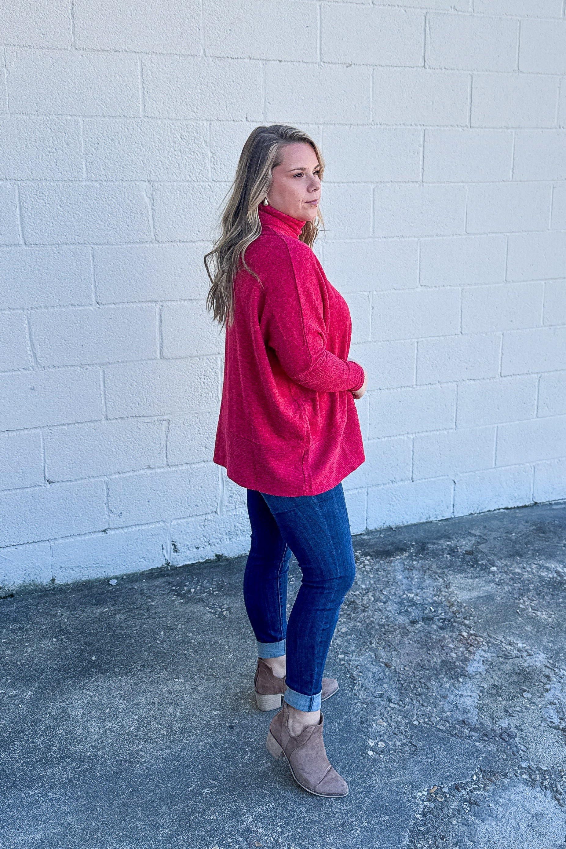 Melanie Turtleneck Sweater Top, Red