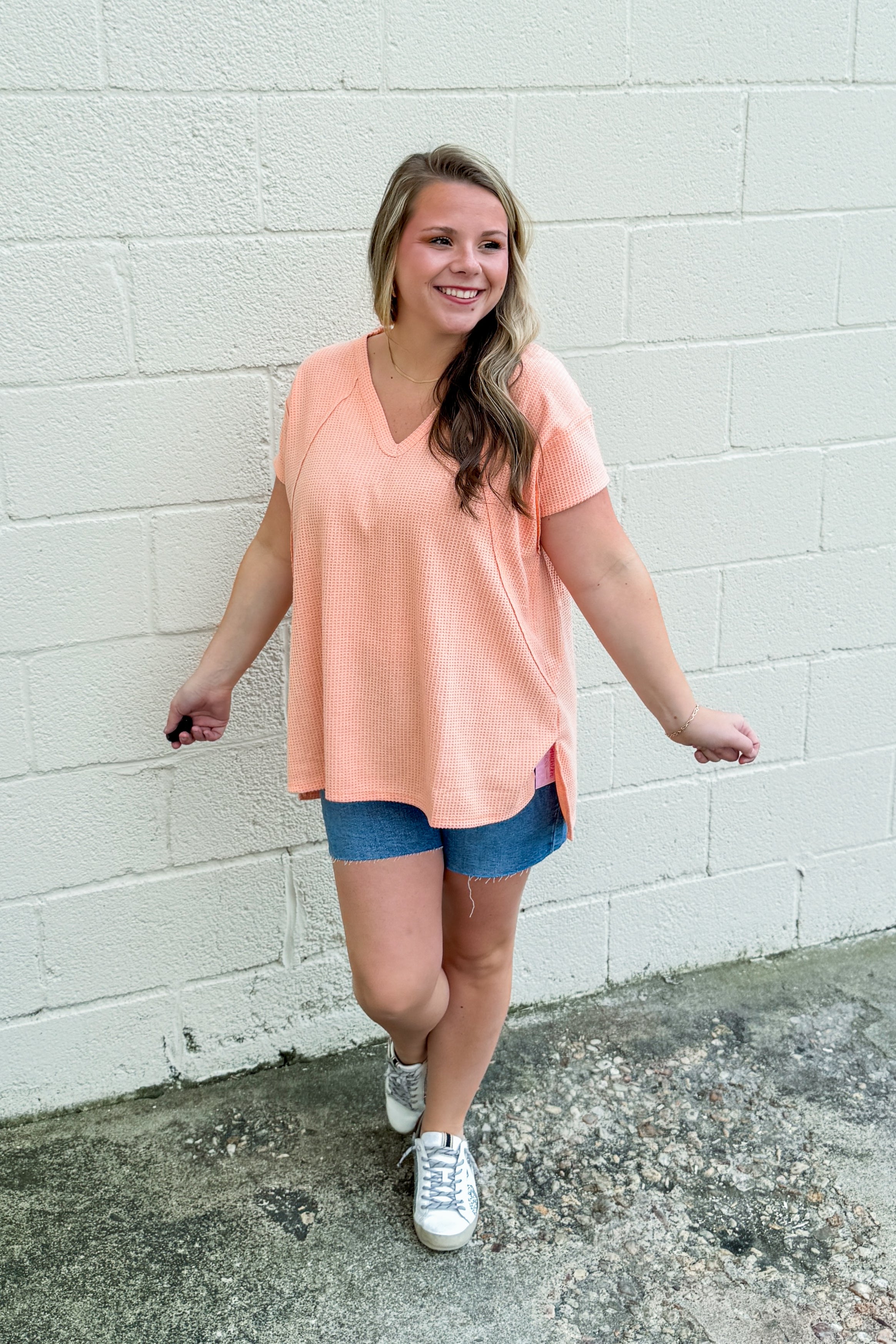 Cole V-Neck Dolman Top, Apricot