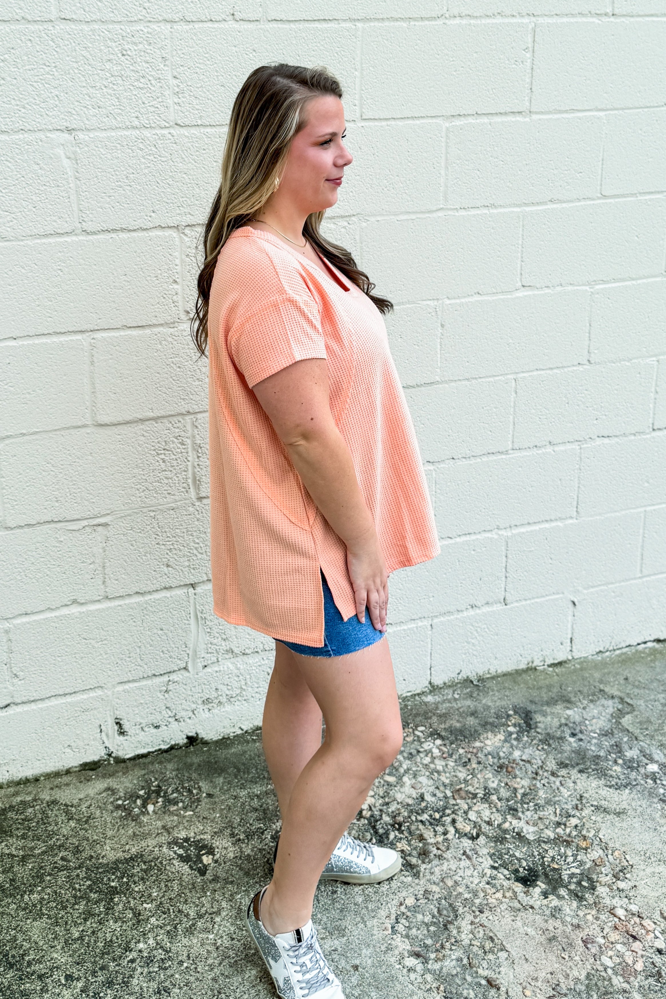 Cole V-Neck Dolman Top, Apricot