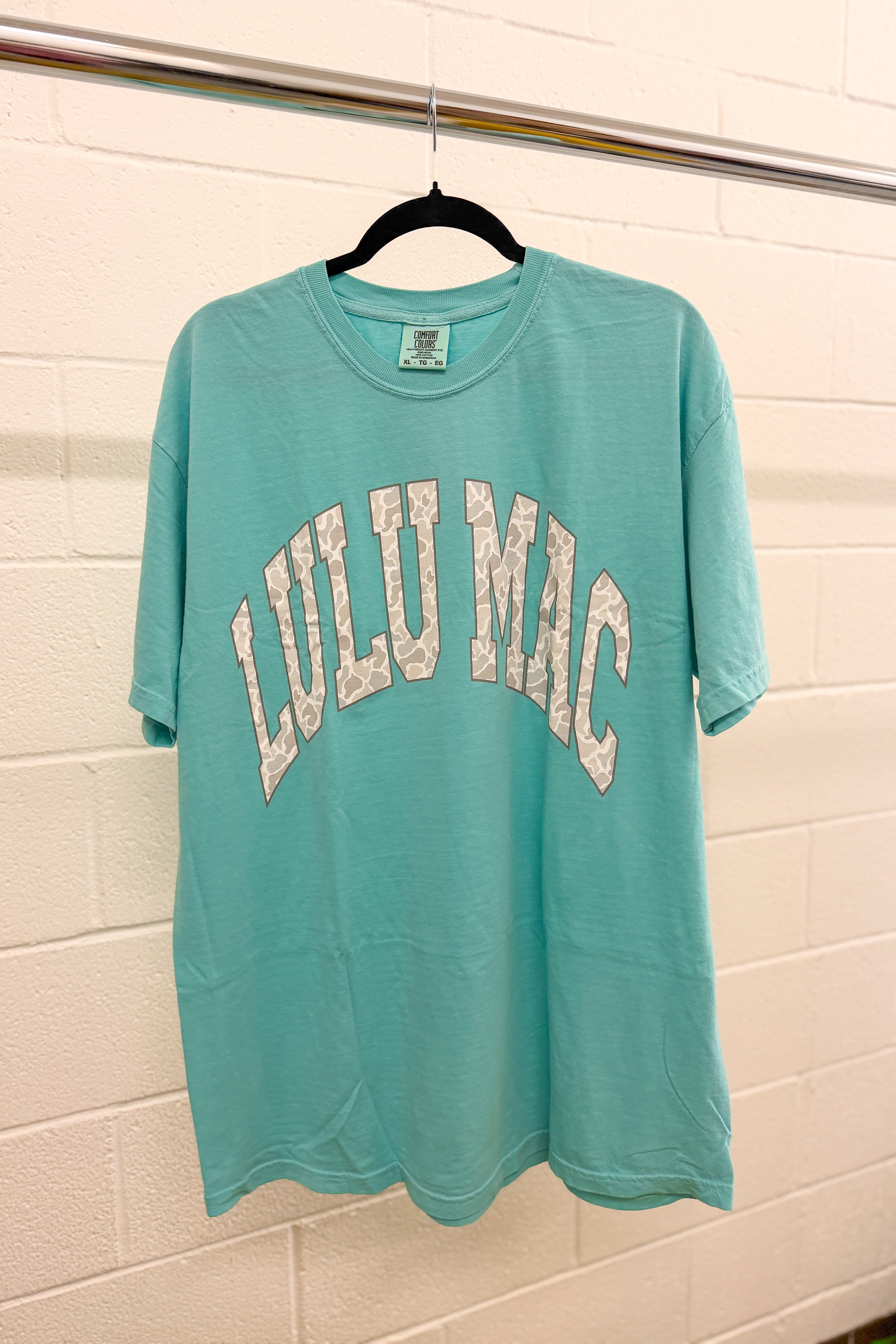 Lulu Mac Grey Camo Logo Tee, Chalky Mint