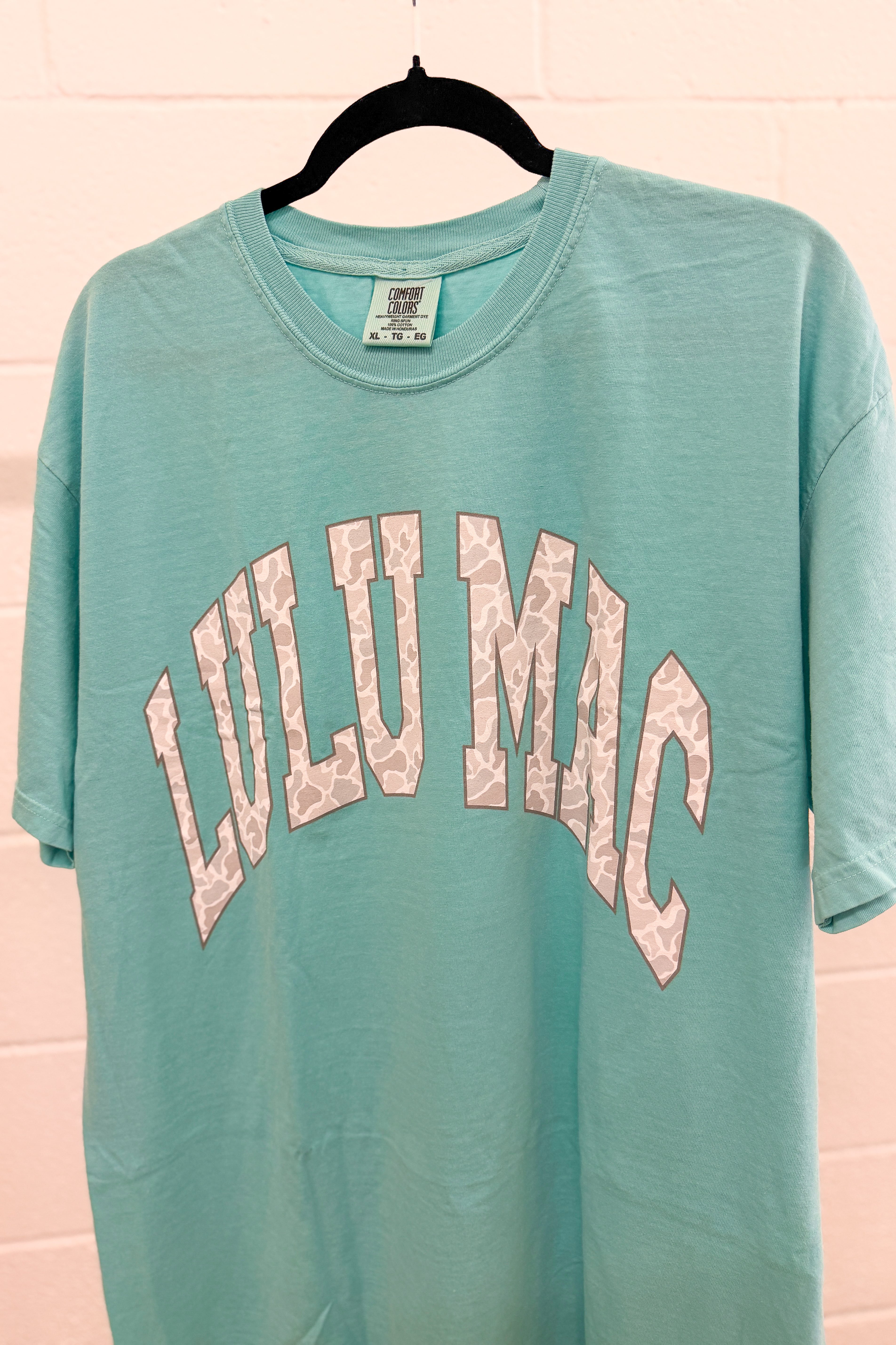 Lulu Mac Grey Camo Logo Tee, Chalky Mint