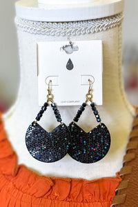 Glitter Semicircle Drop Earrings, Black