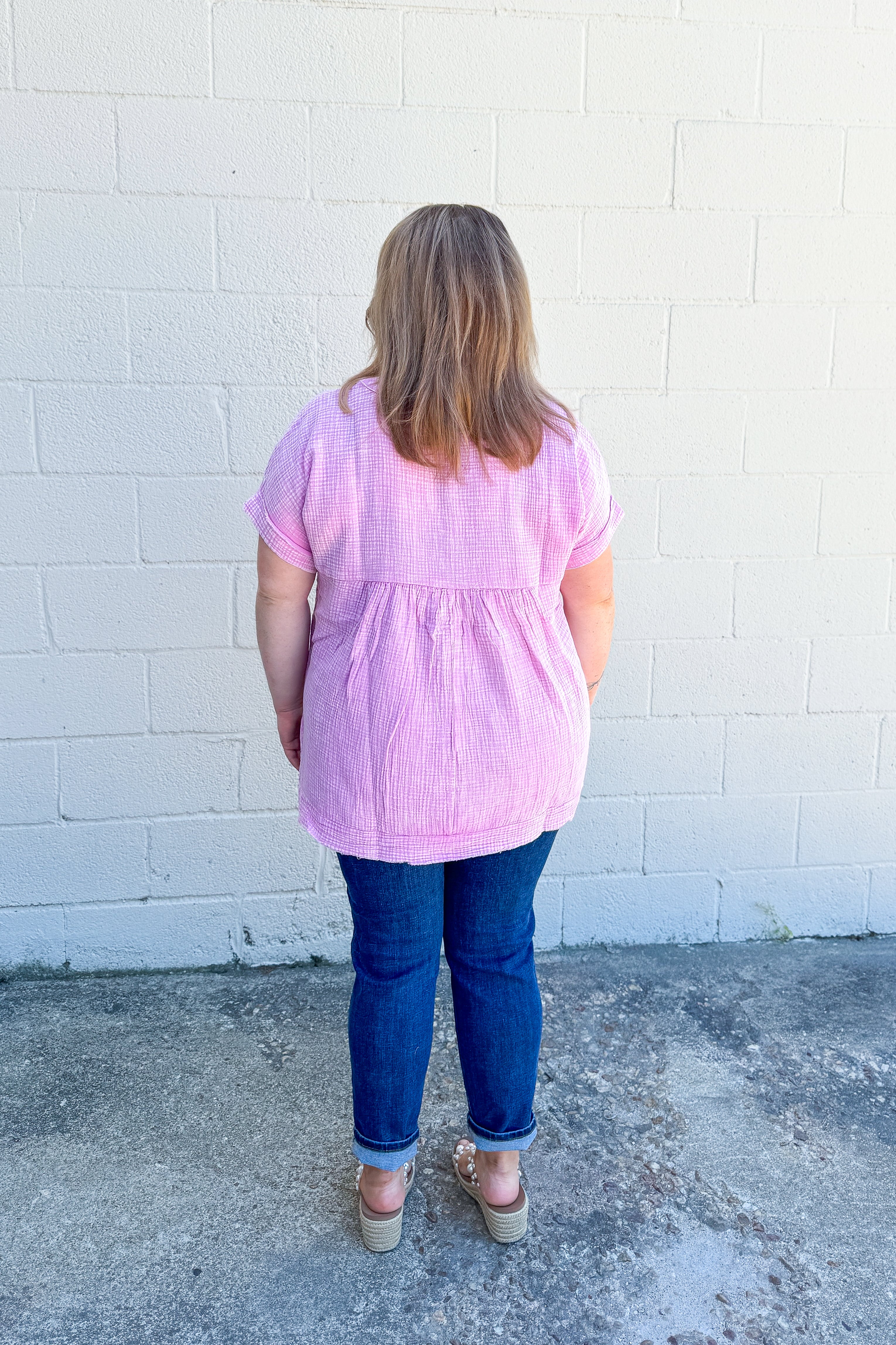 Miranda Gauze Button Henley Top, Mauve