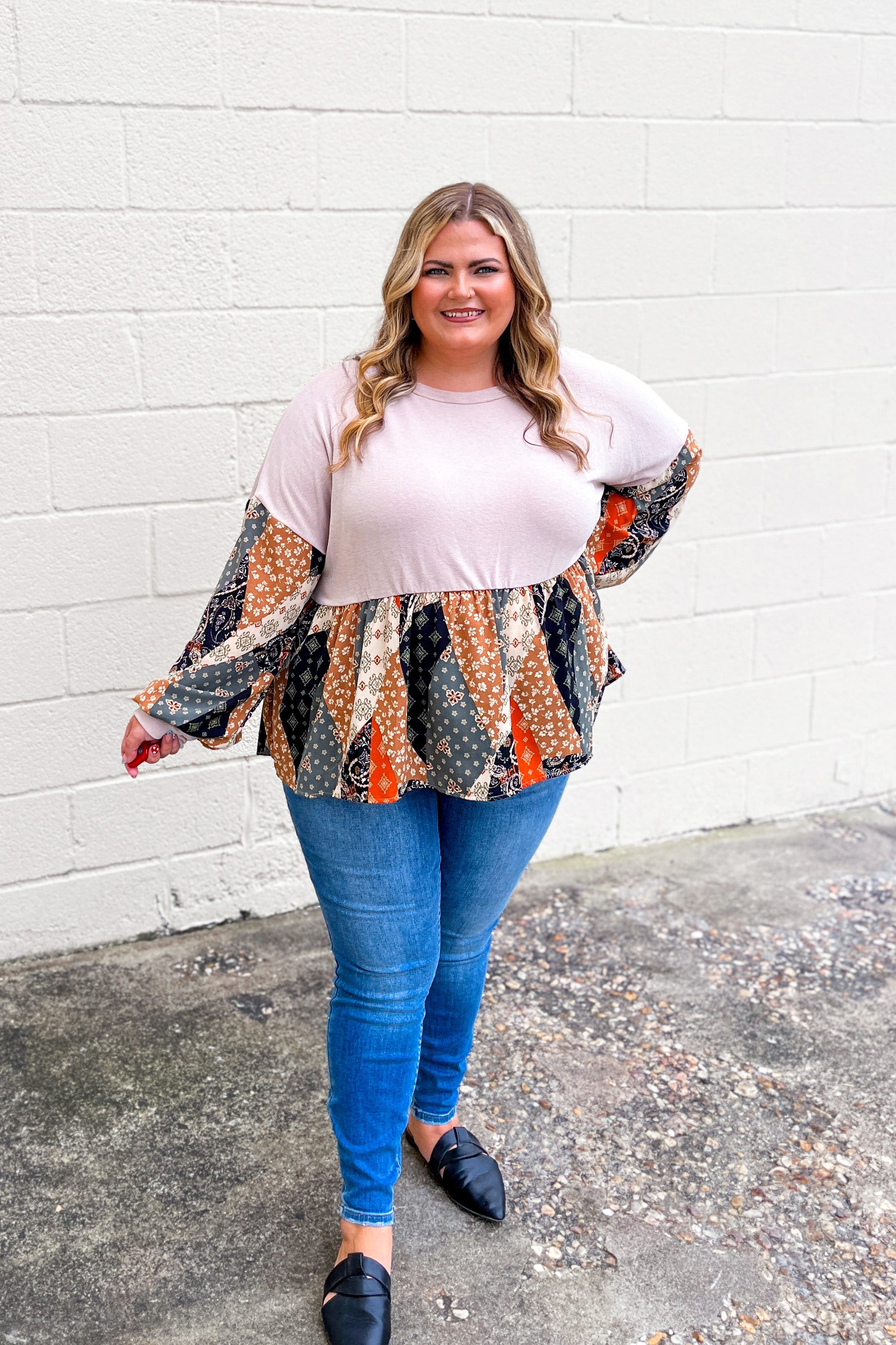 No Time Like Now Peplum Mix Print Top