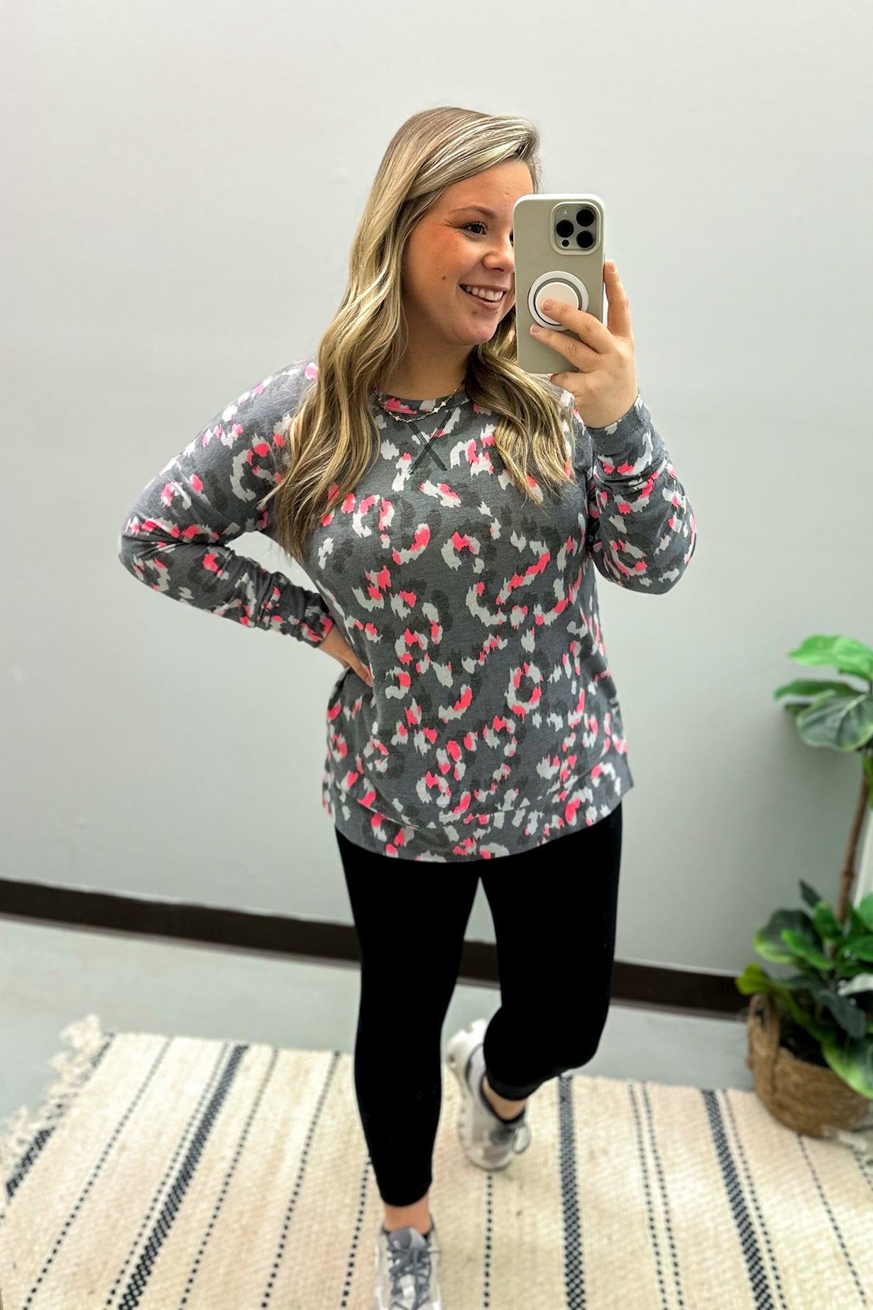 Charcoal Multi Leopard Pullover Top