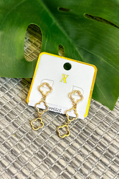Linked Hollow Metal Tone Clover Post Drop Earrings, Gold