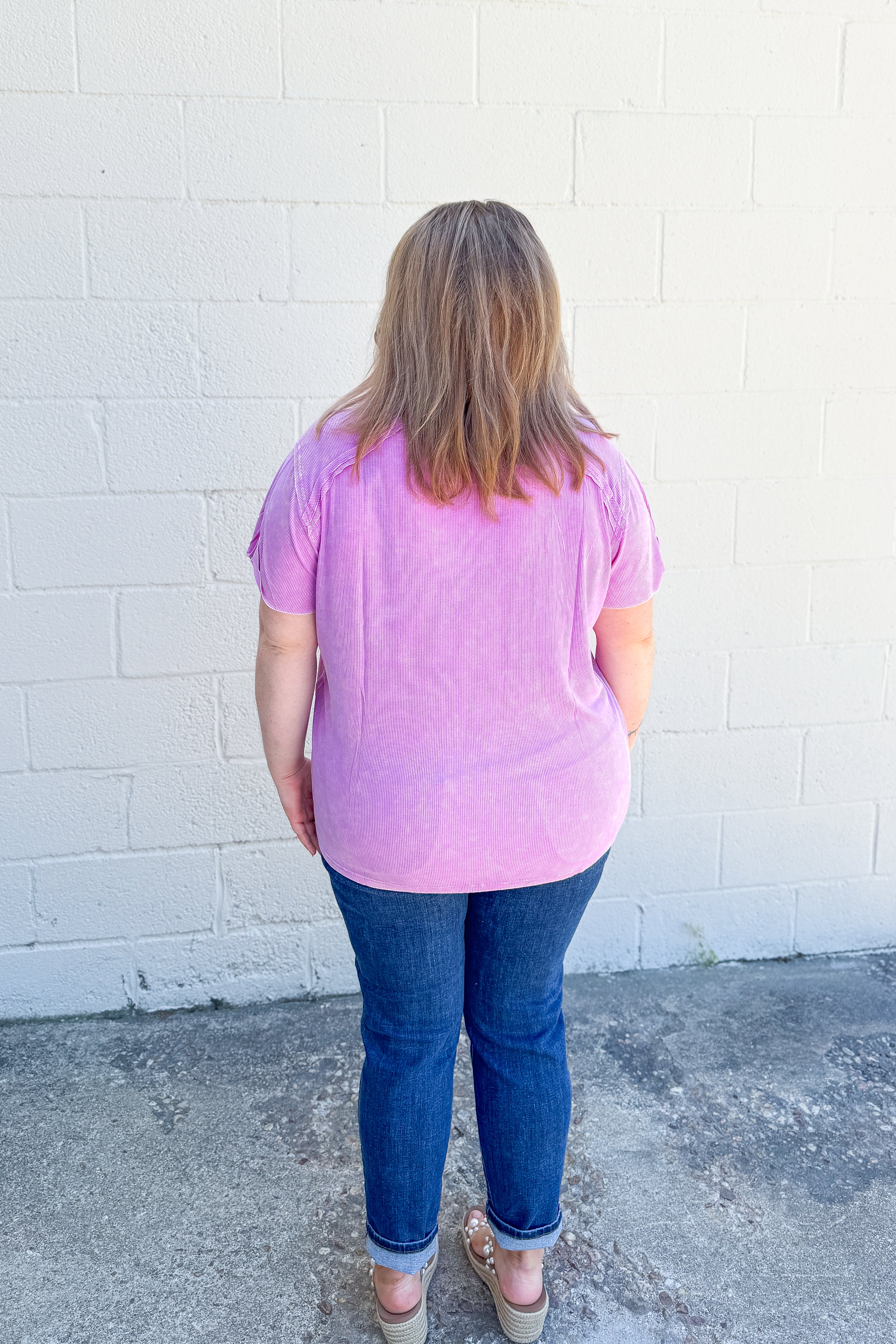 Heather Washed Ribbed Boat-Neck Top, Bright Mauve