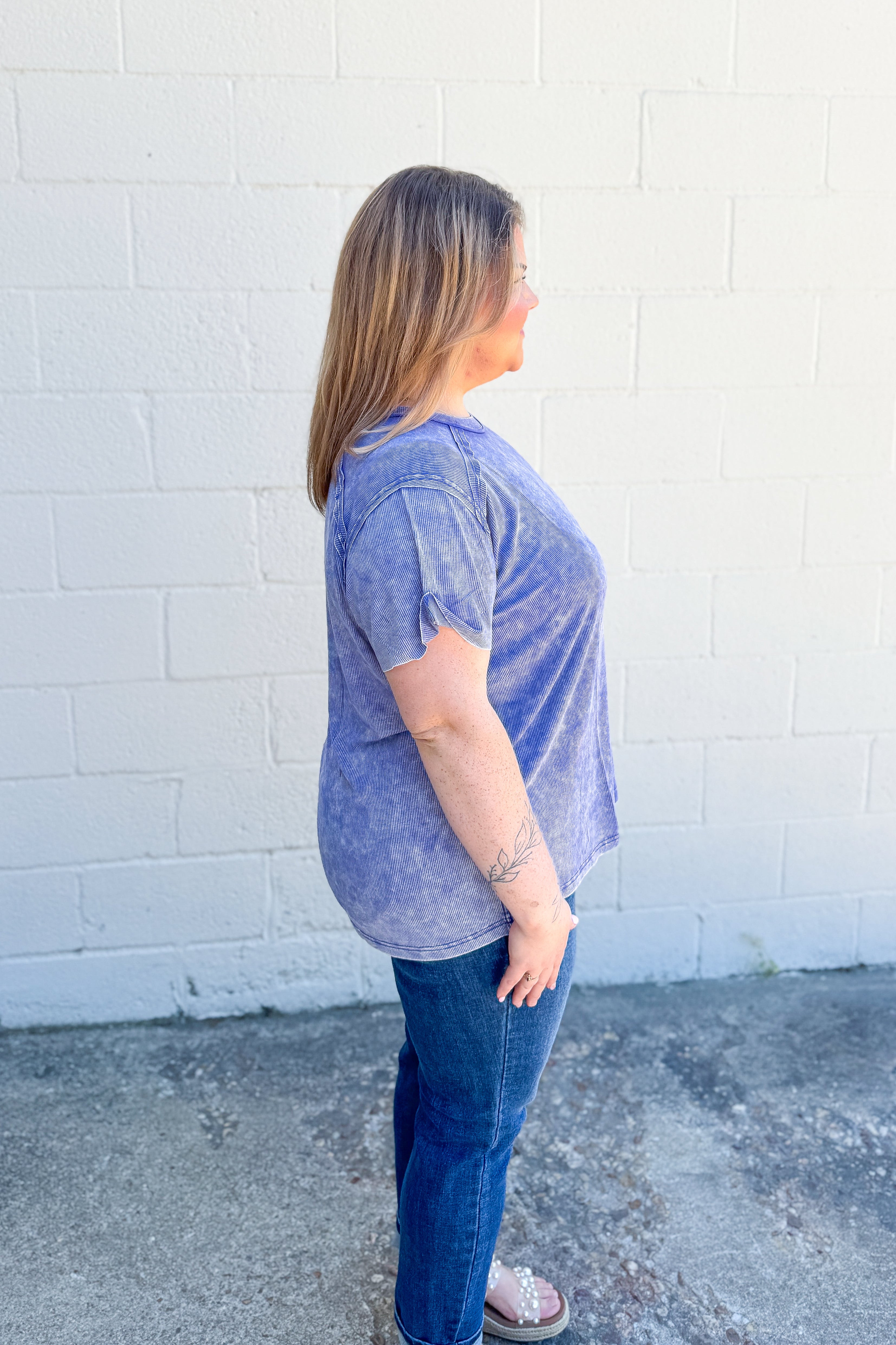 Heather Washed Ribbed Boat-Neck Top, Marlin
