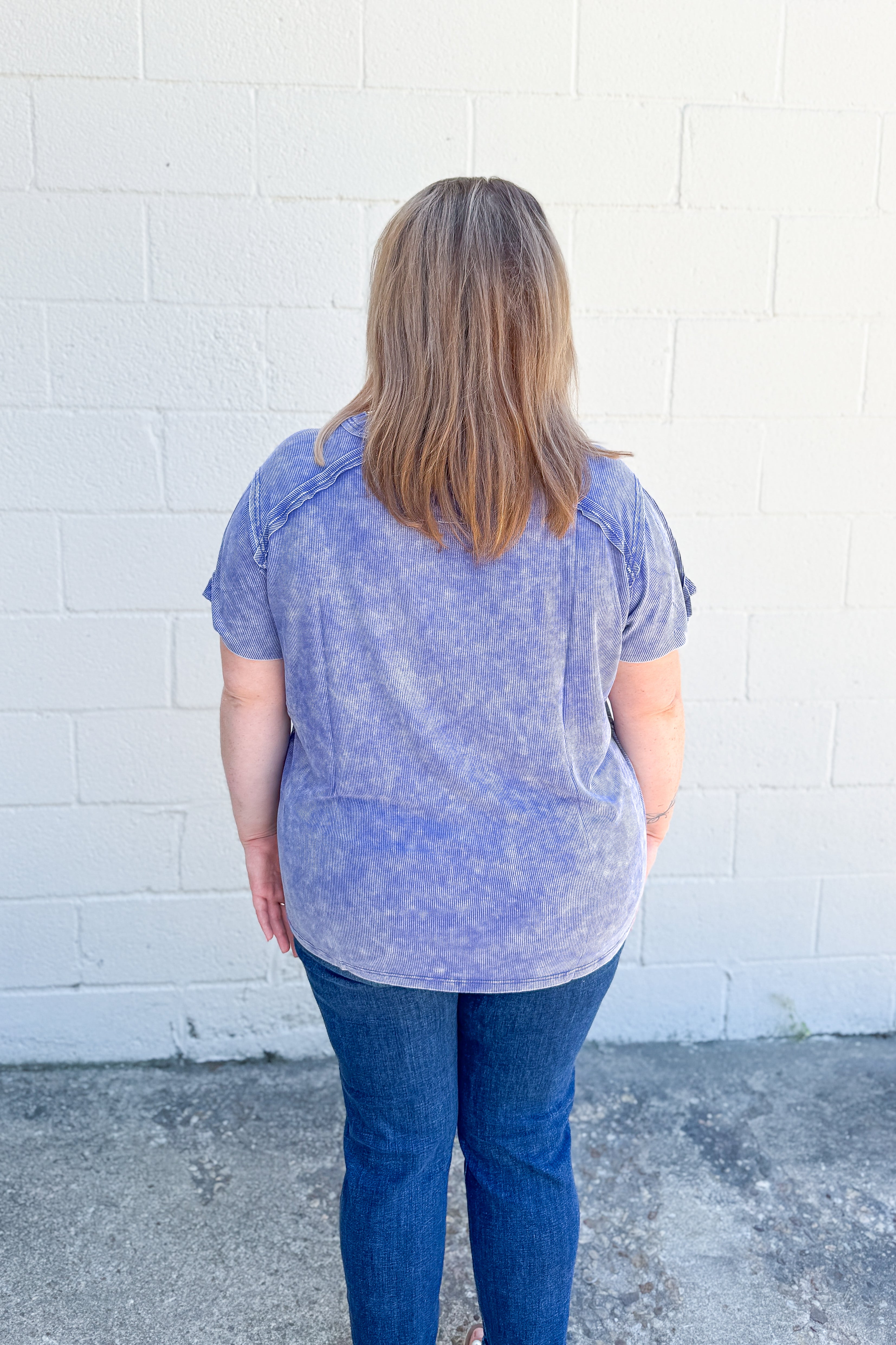 Heather Washed Ribbed Boat-Neck Top, Marlin