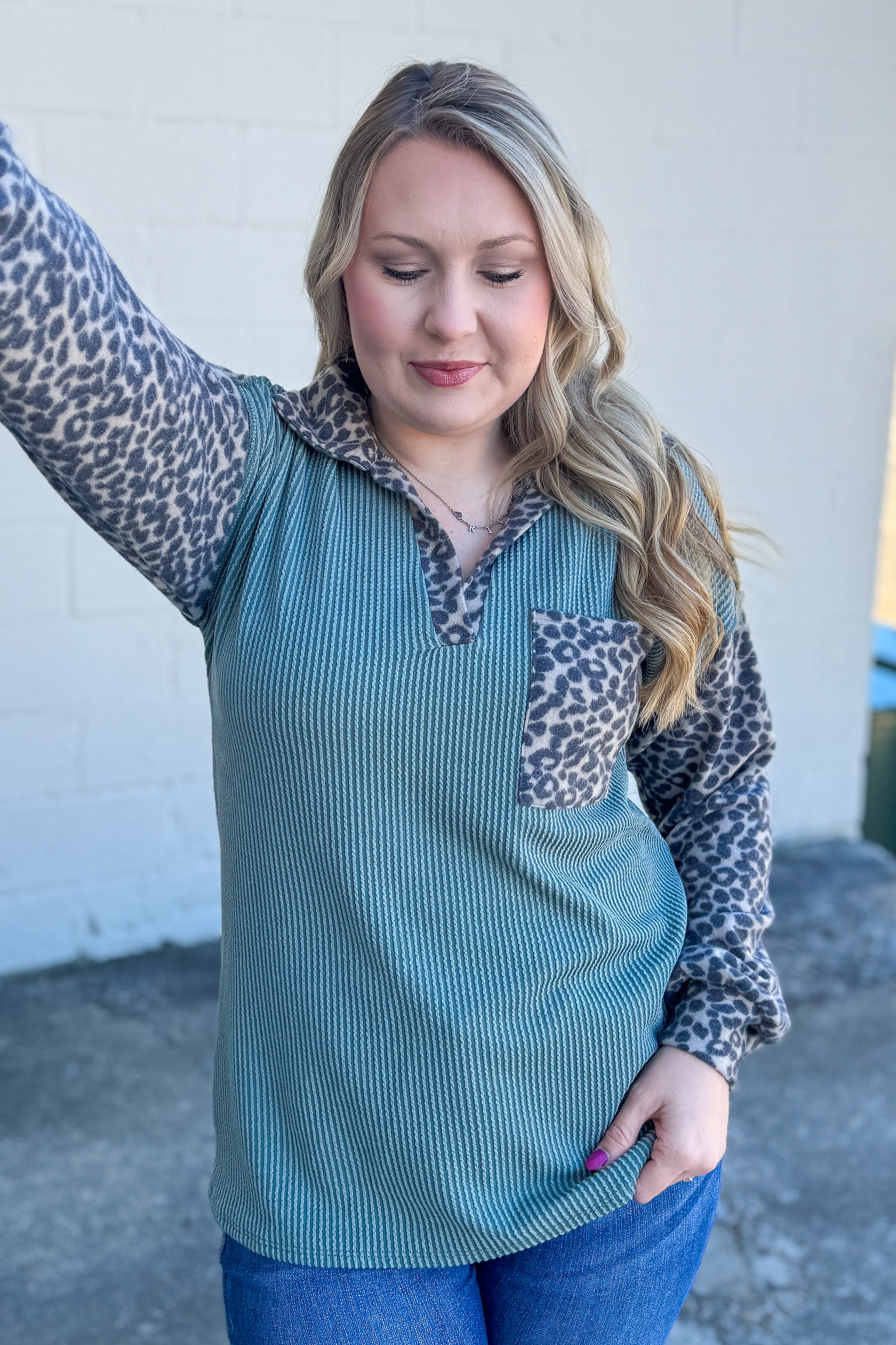 Out In The Wild Leopard Sleeve Top