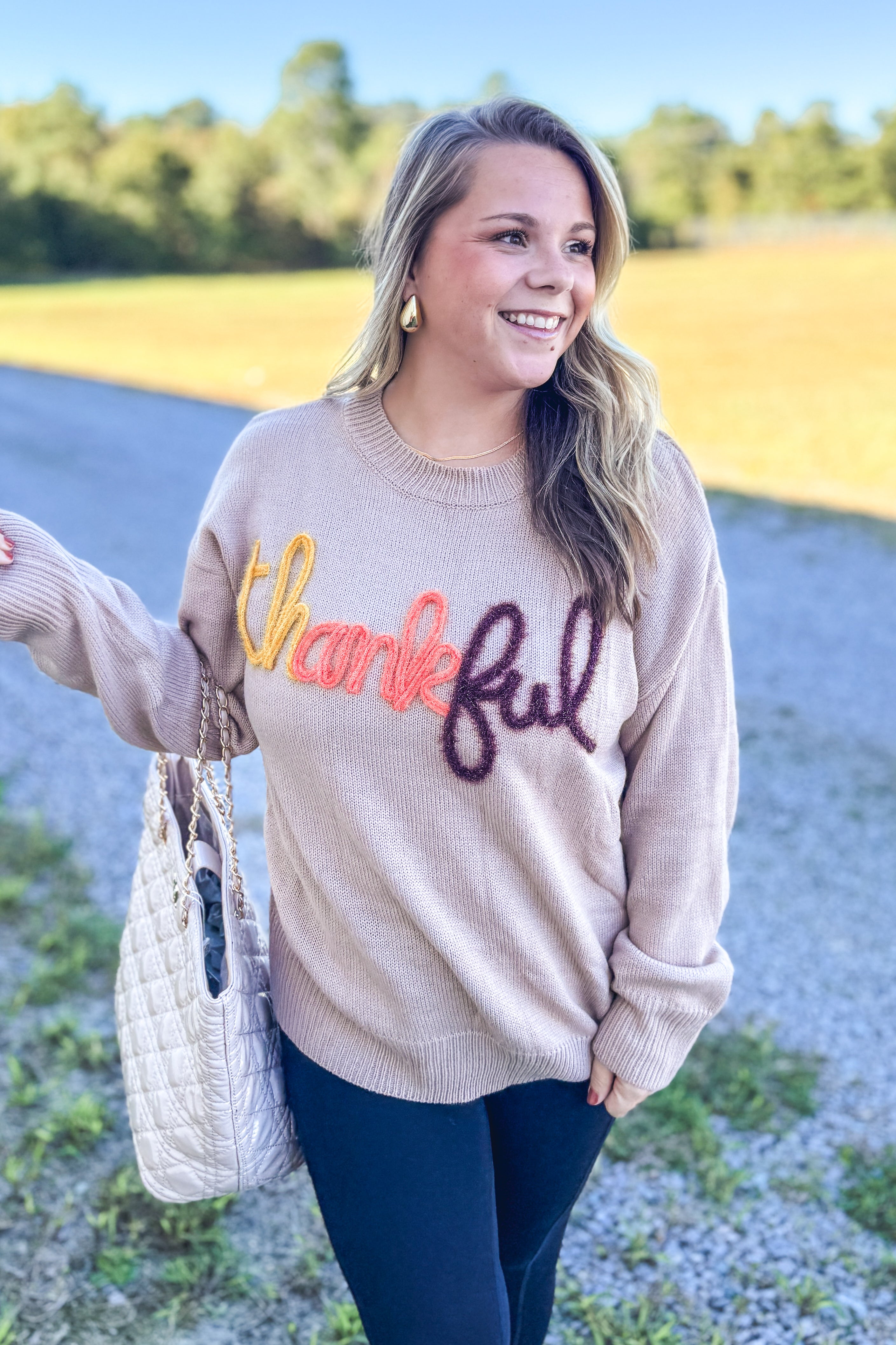 So Very Thankful Letter Sweater Top