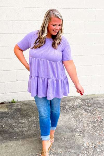 Stay In Charge Waffle Knit Tiered Top, Lilac