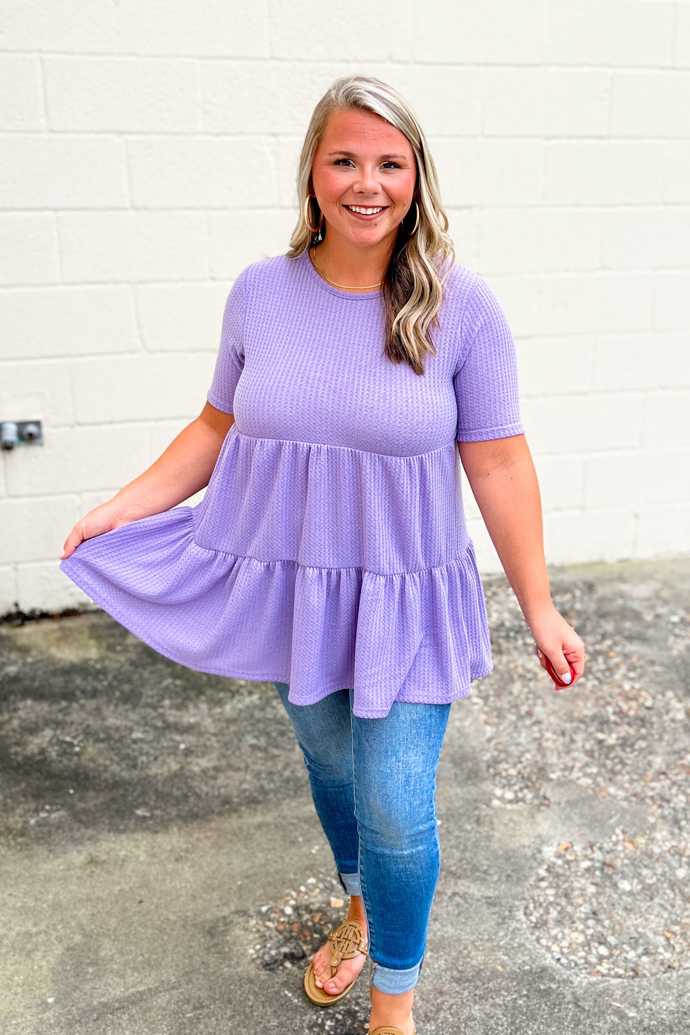 Stay In Charge Waffle Knit Tiered Top, Lilac
