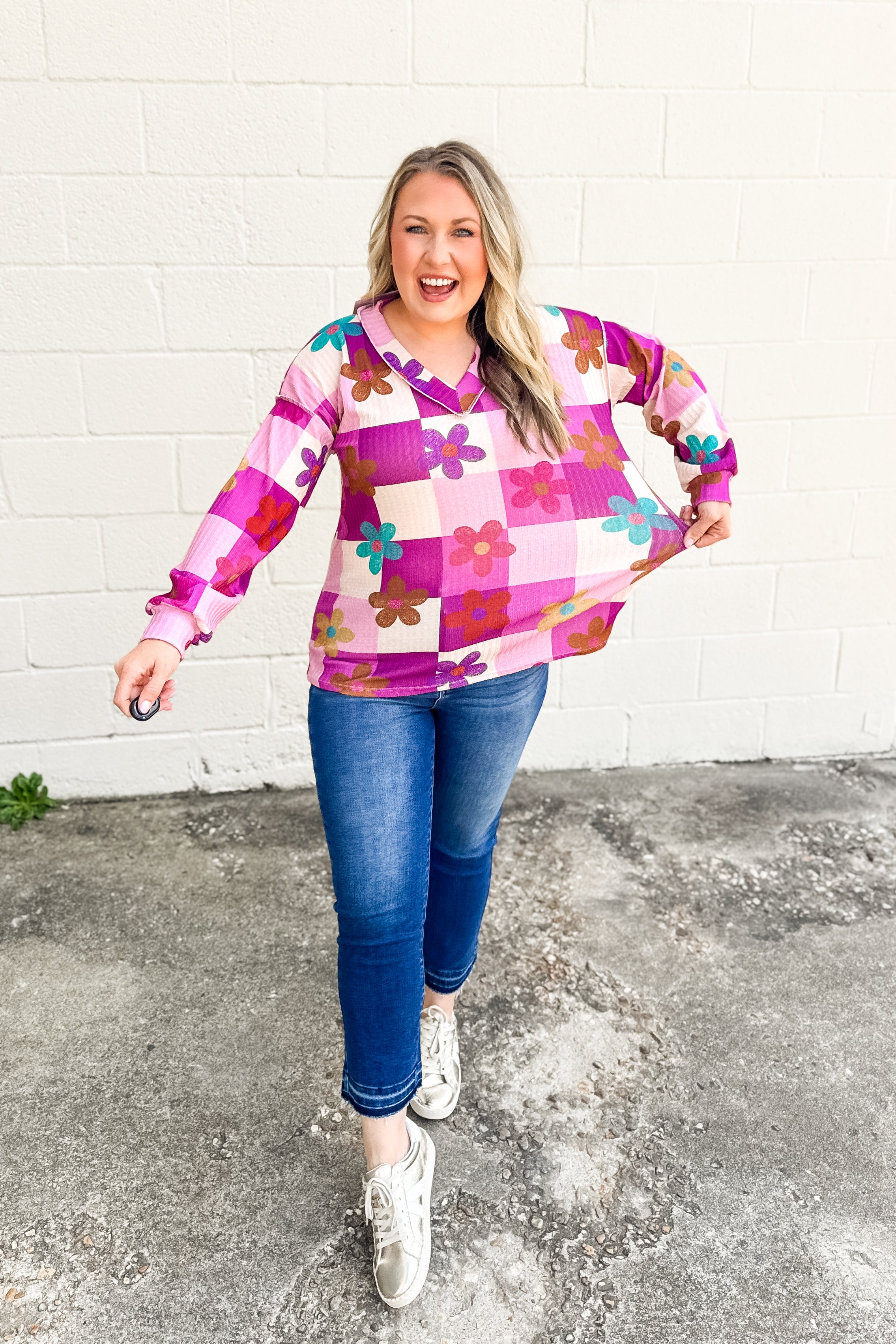 Fall Flower Power Checker Top