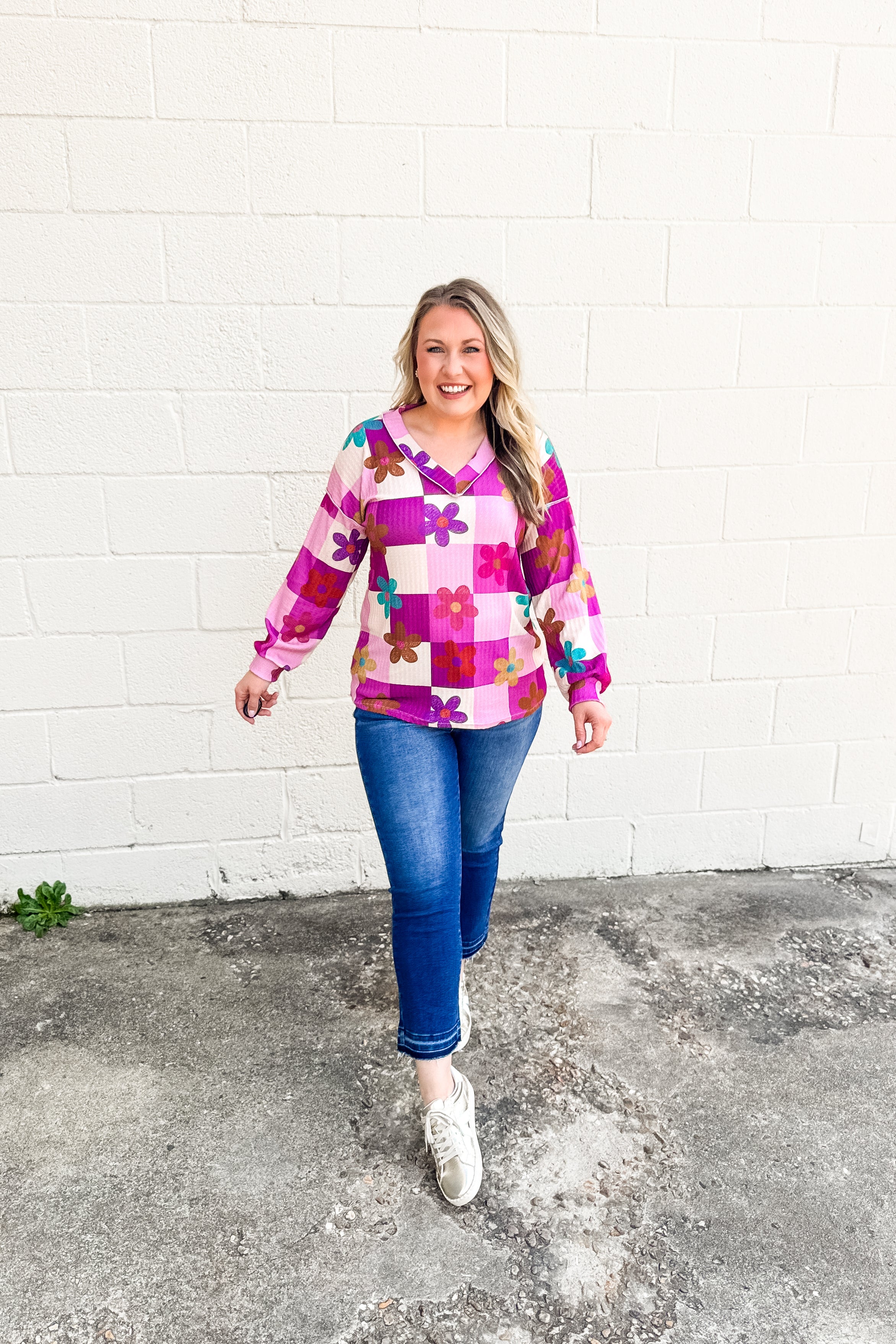 Fall Flower Power Checker Top