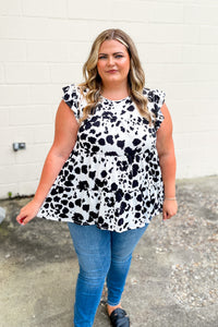 Print In Motion Spotted Tiered Top, Ivory/Black