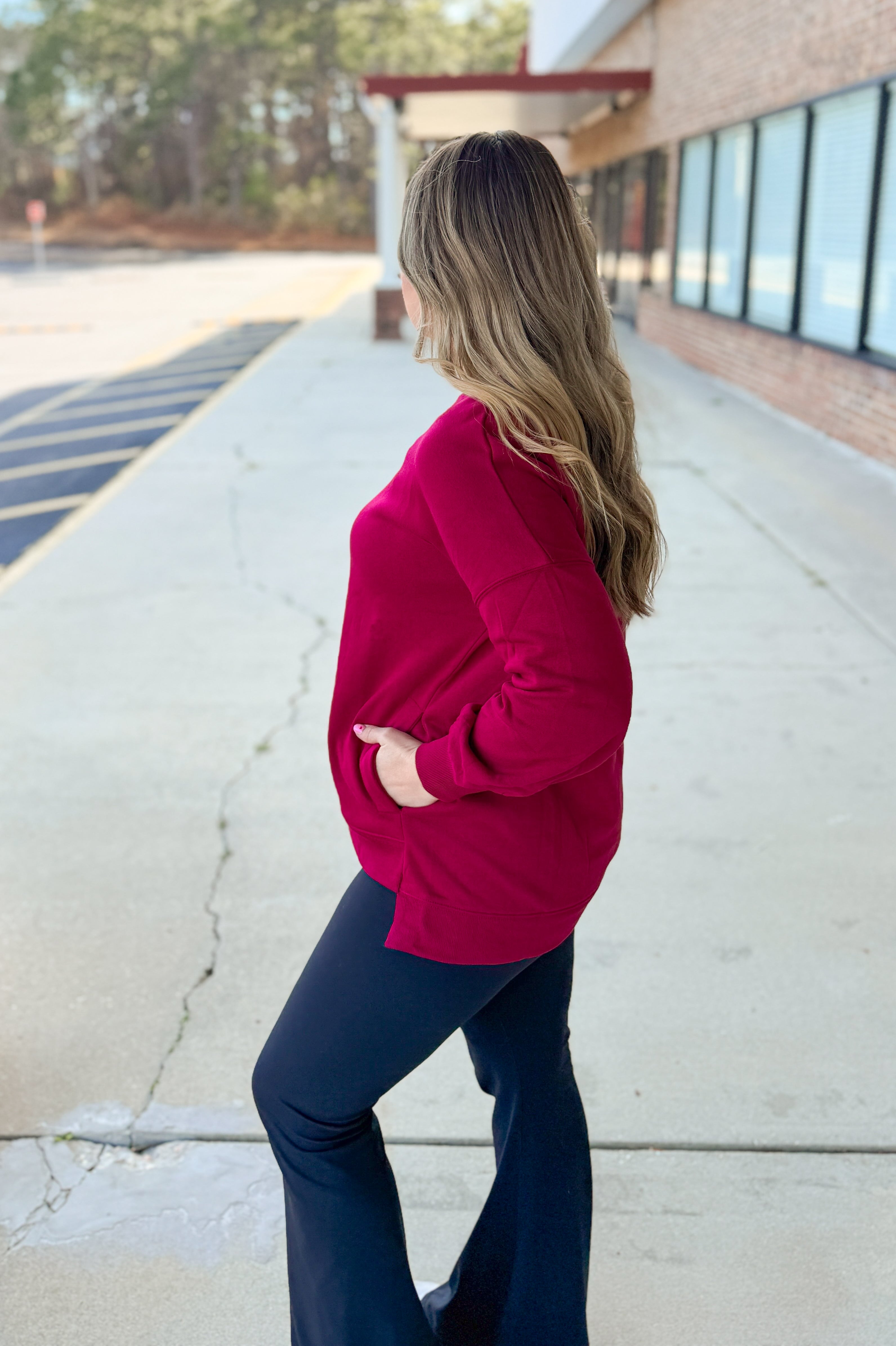 The Quinn Pullover with Pockets, Cabernet