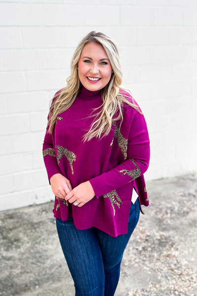 All In Theory Cheetah Sweater Top, Plum