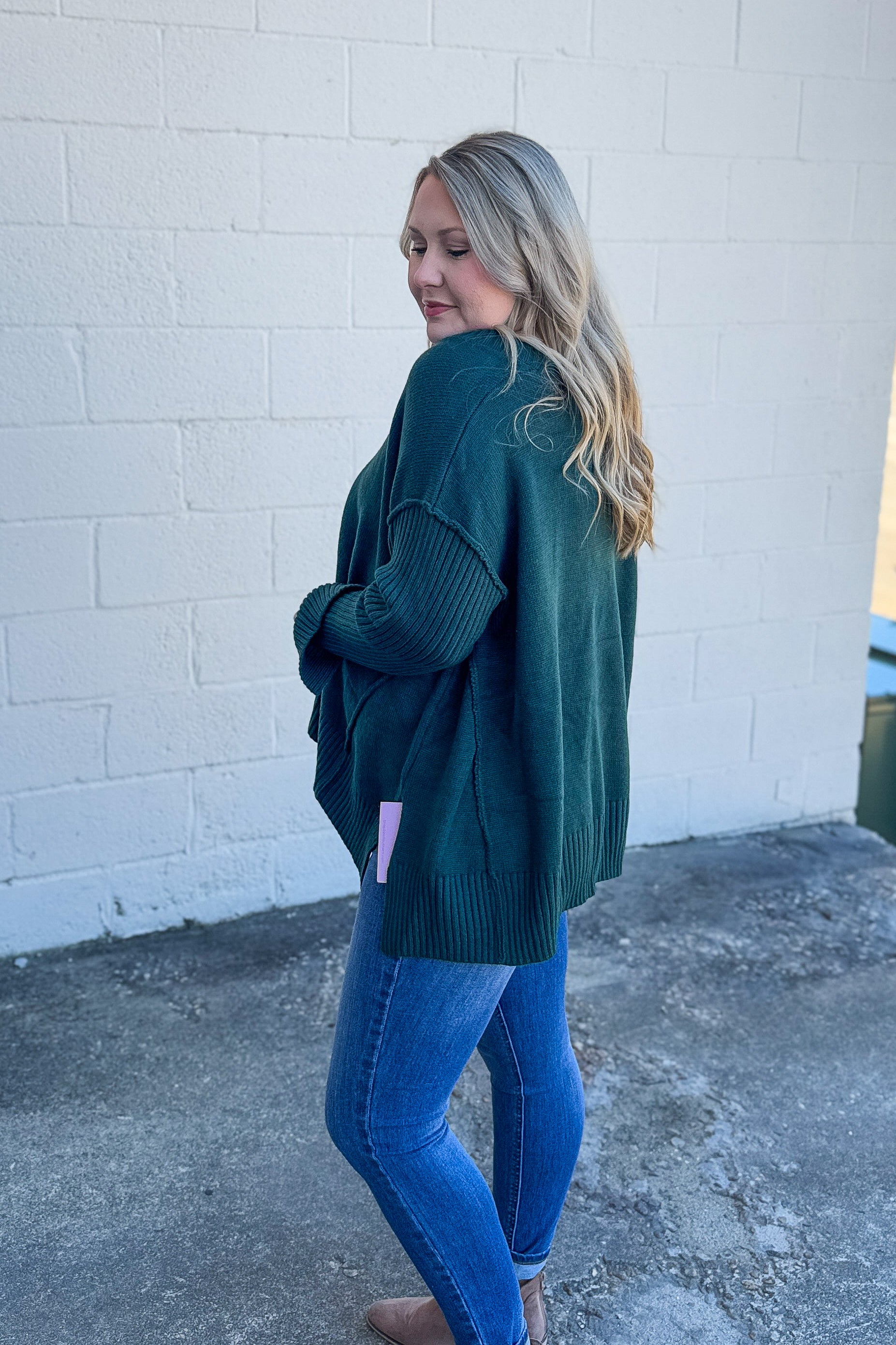 One And Only V-Neck Sweater Top, Hunter Green