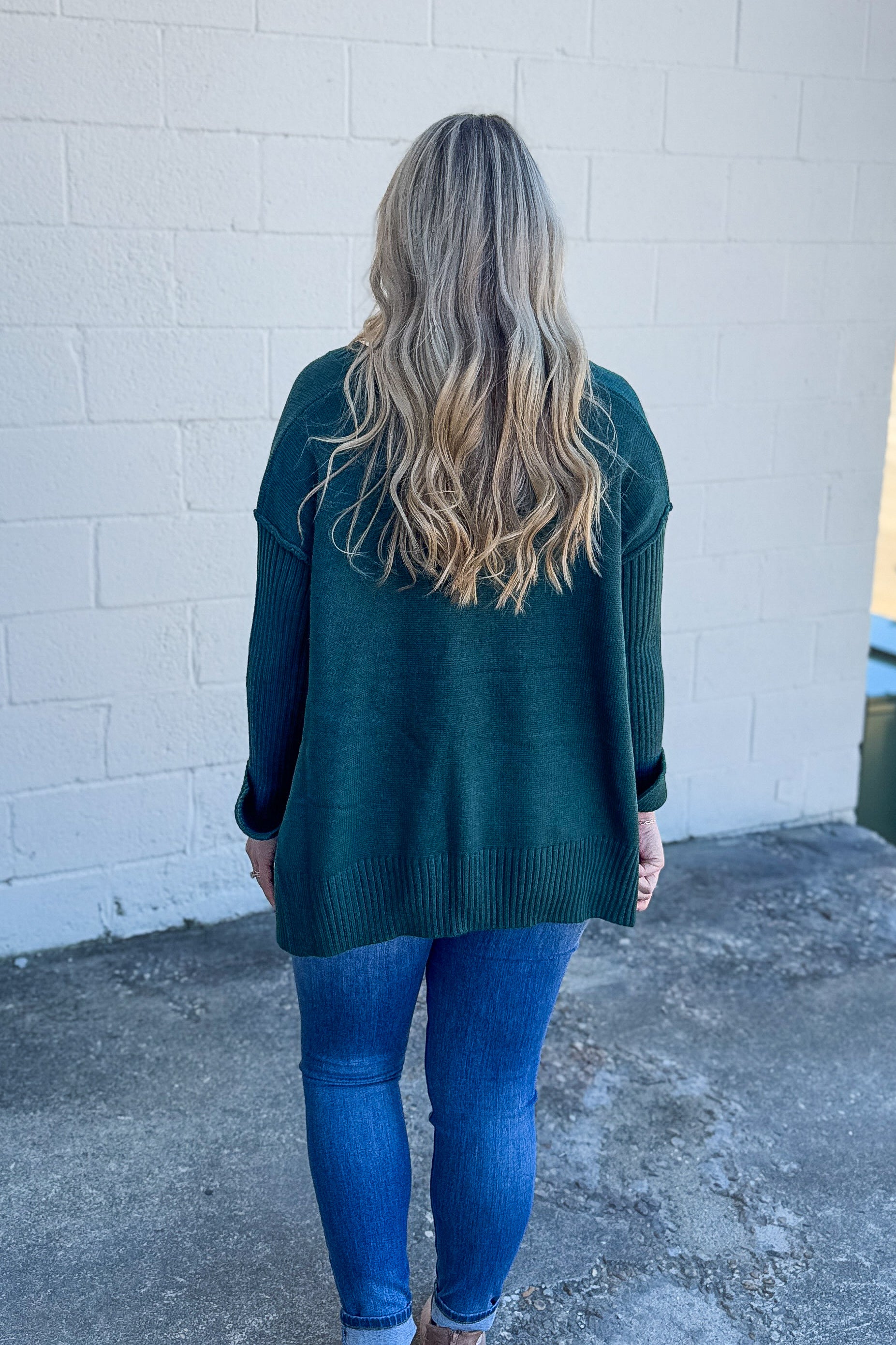 One And Only V-Neck Sweater Top, Hunter Green