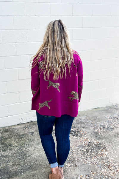 All In Theory Cheetah Sweater Top, Plum