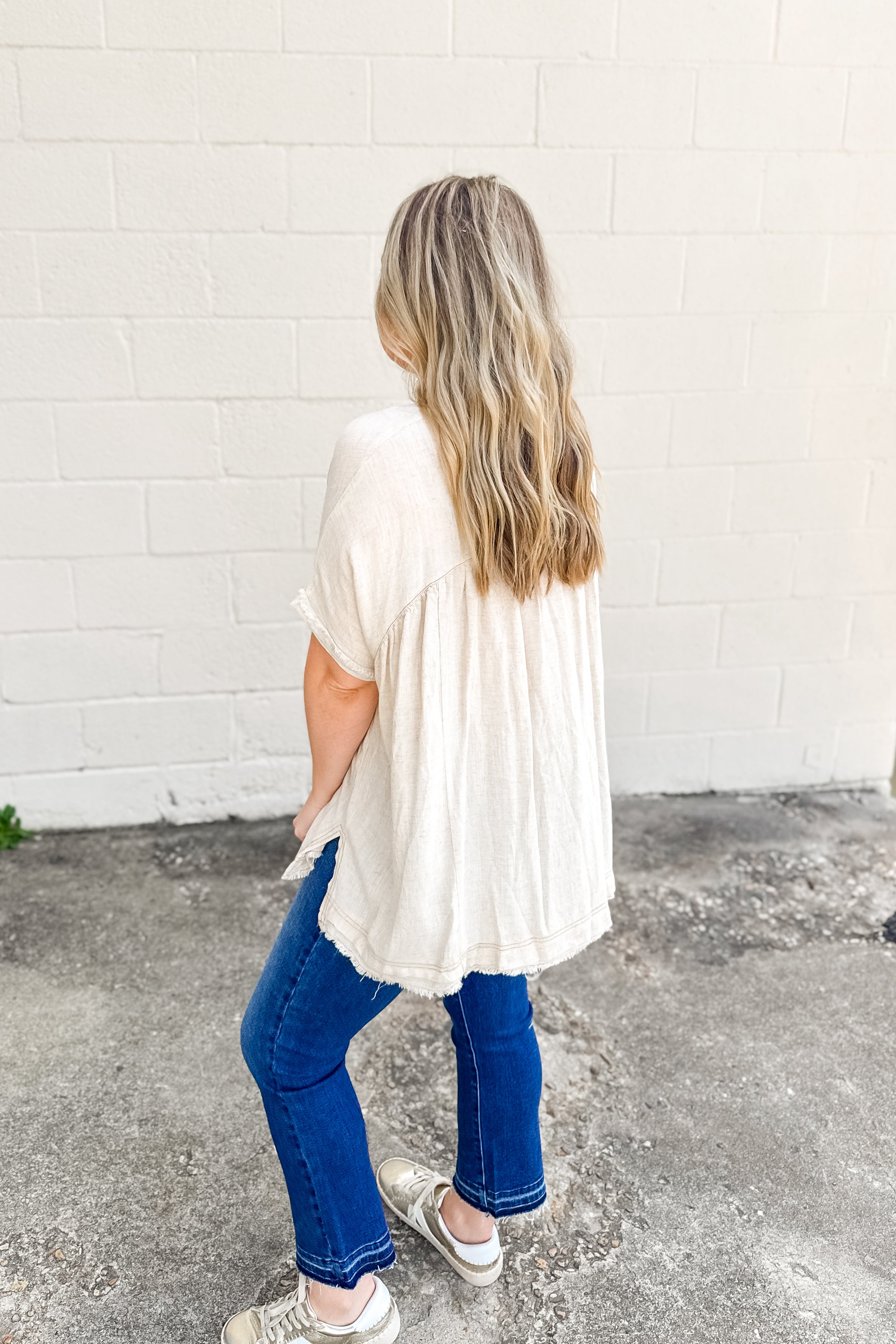 Drift Away Linen Button Top, Oatmeal