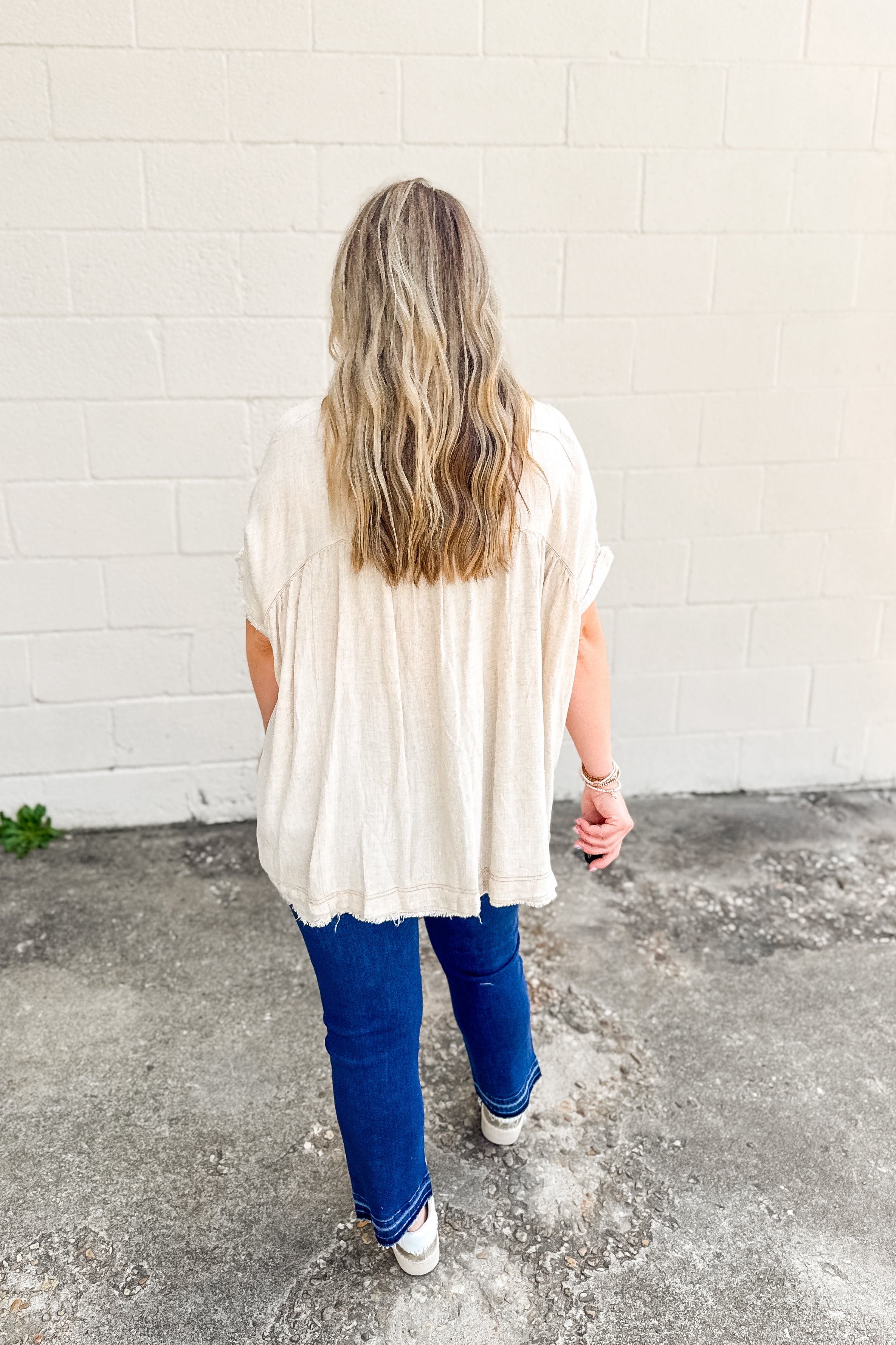 Drift Away Linen Button Top, Oatmeal