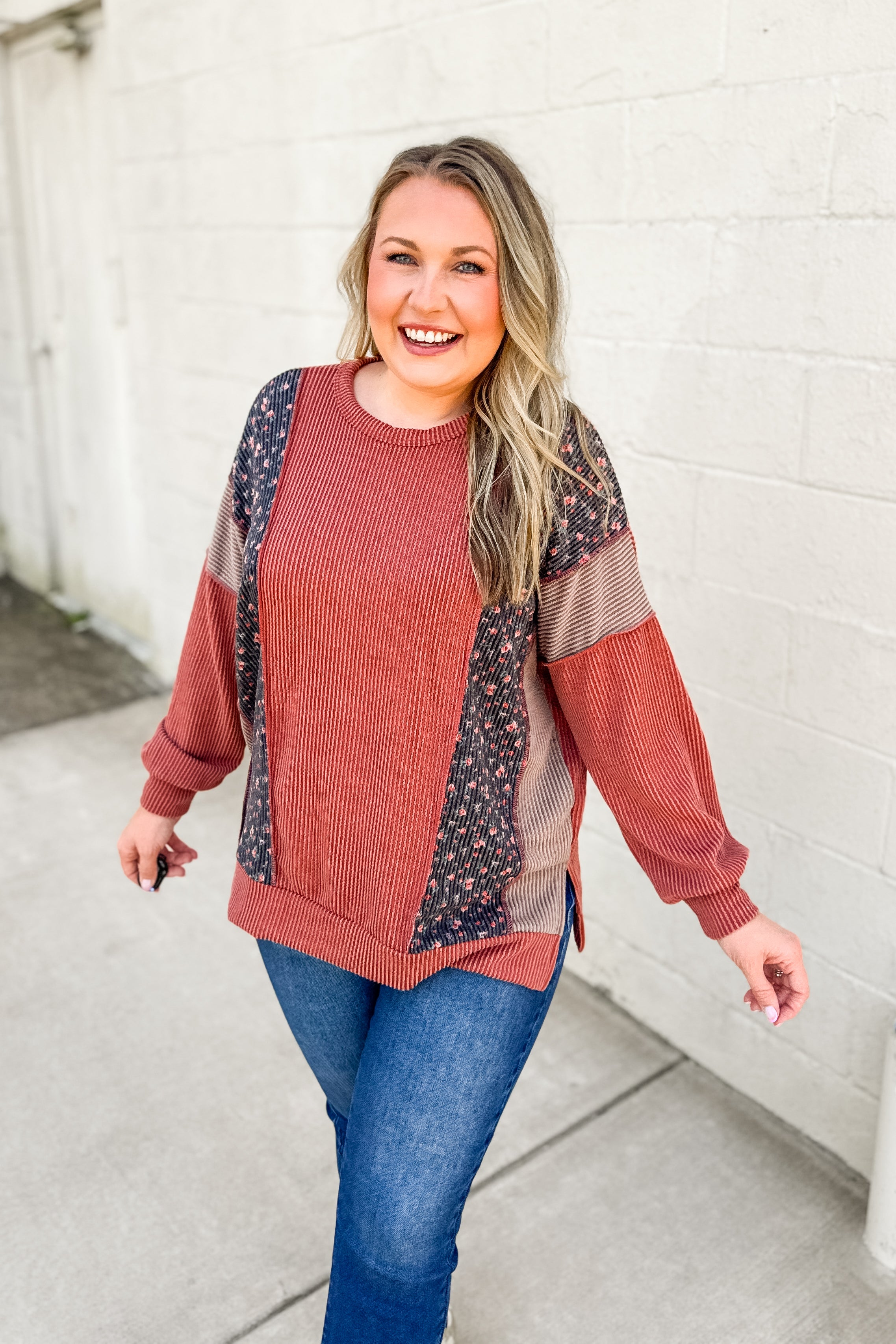 Autumn Charm Ribbed Pullover Top