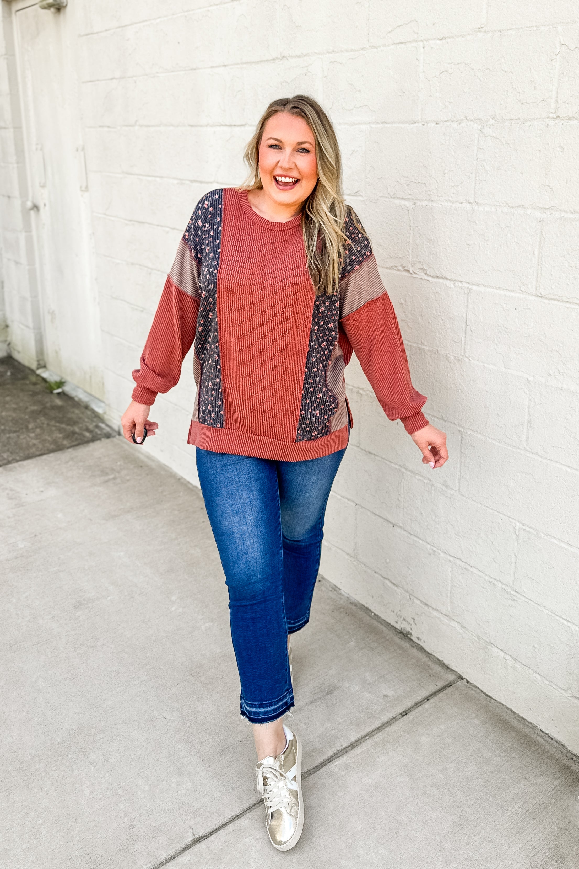 Autumn Charm Ribbed Pullover Top