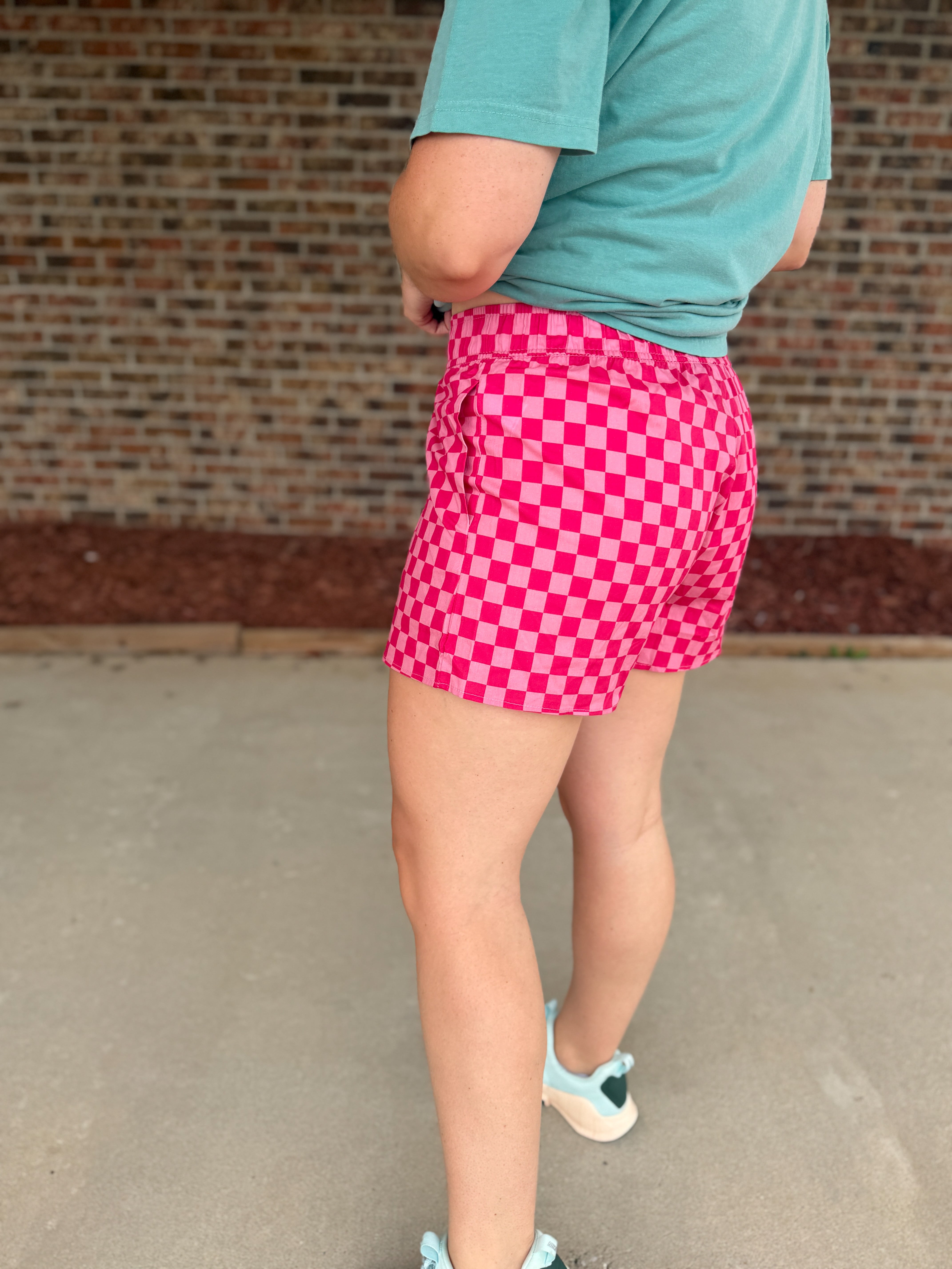 Lulu Mac Checkered Boxer Shorts, Pink/Pink