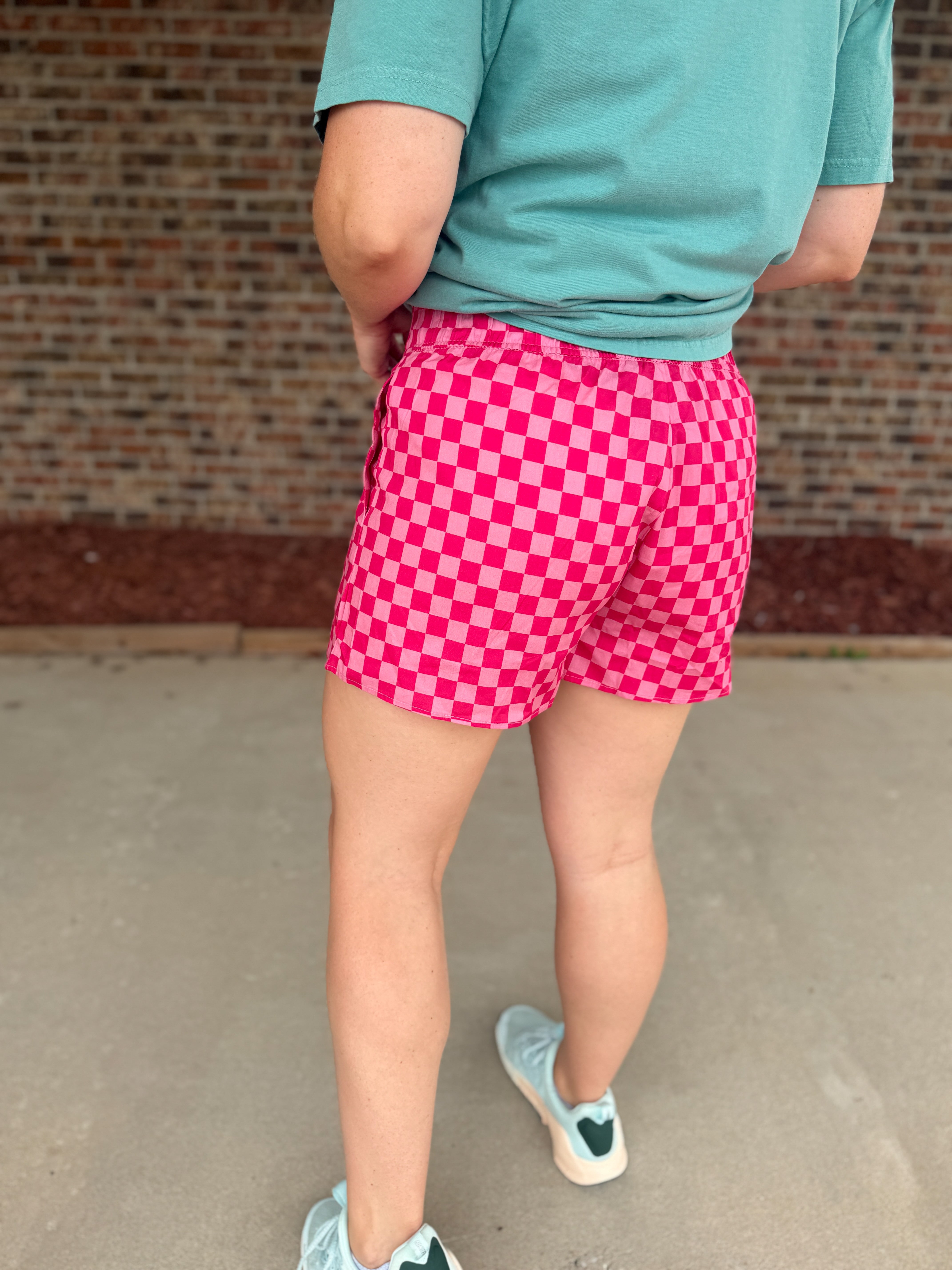 Lulu Mac Checkered Boxer Shorts, Pink/Pink
