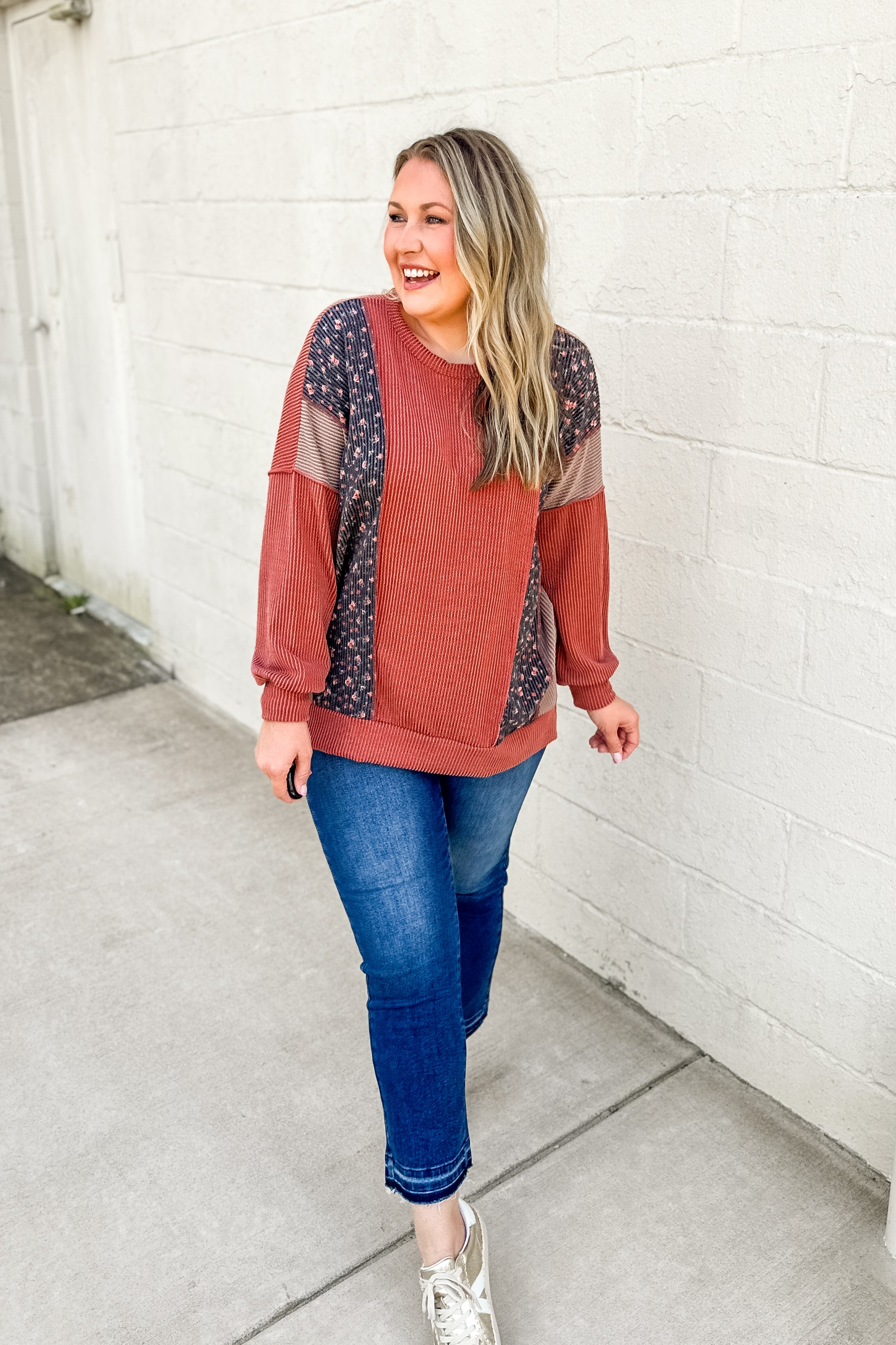 Autumn Charm Ribbed Pullover Top
