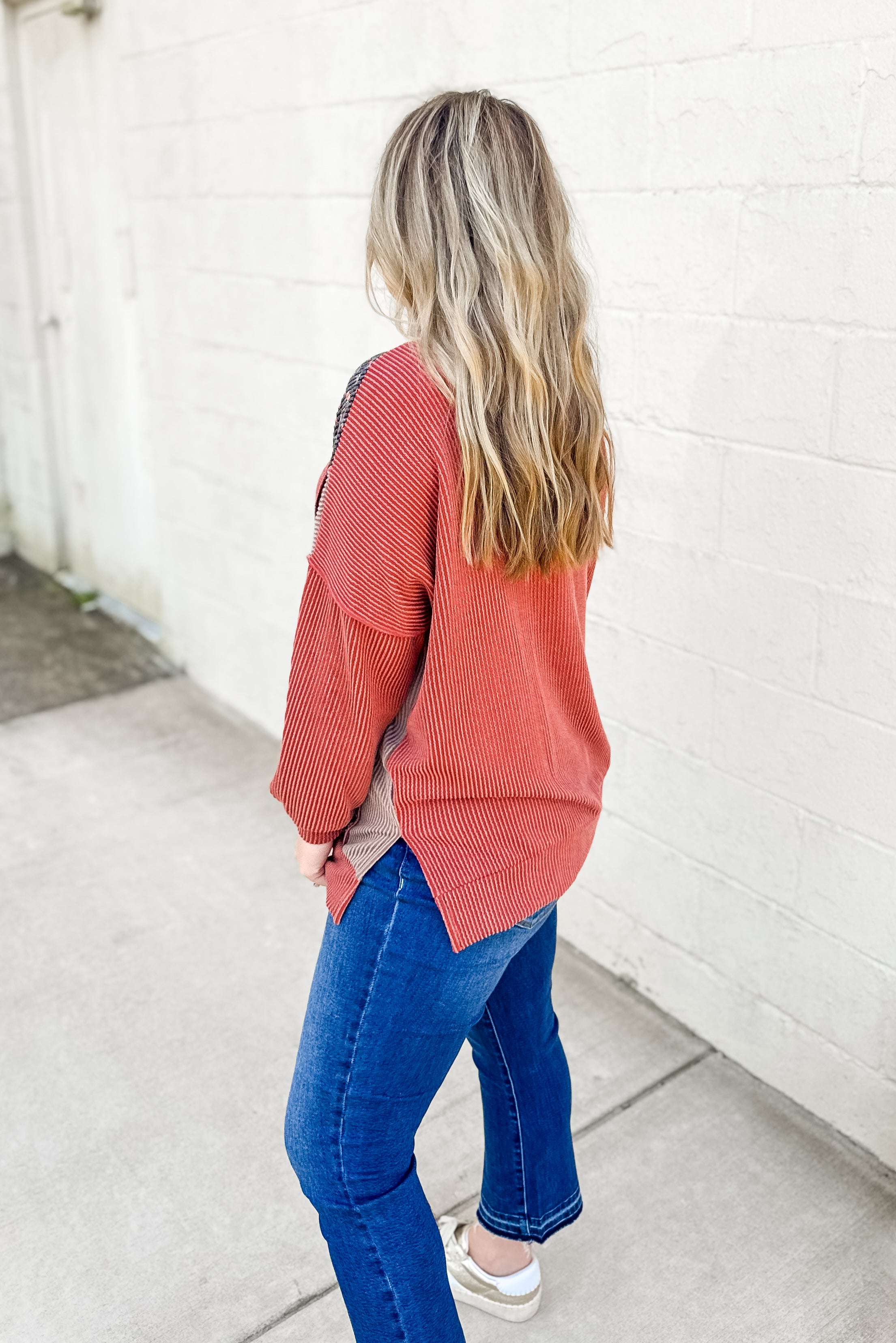 Autumn Charm Ribbed Pullover Top