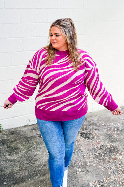 A Bit On The Wild Side Zebra Sweater, Magenta