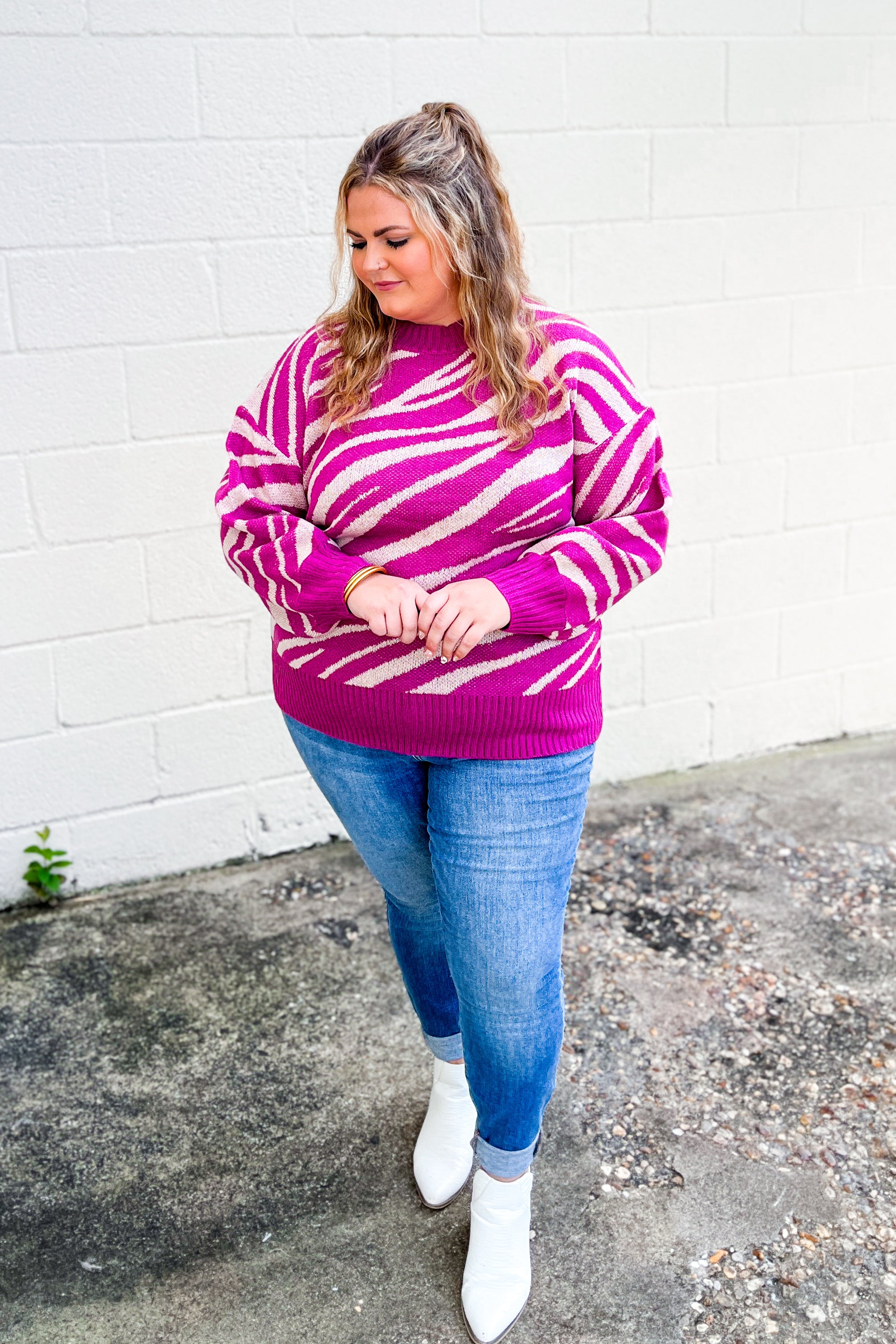 A Bit On The Wild Side Zebra Sweater, Magenta