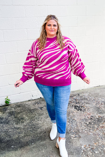 A Bit On The Wild Side Zebra Sweater, Magenta