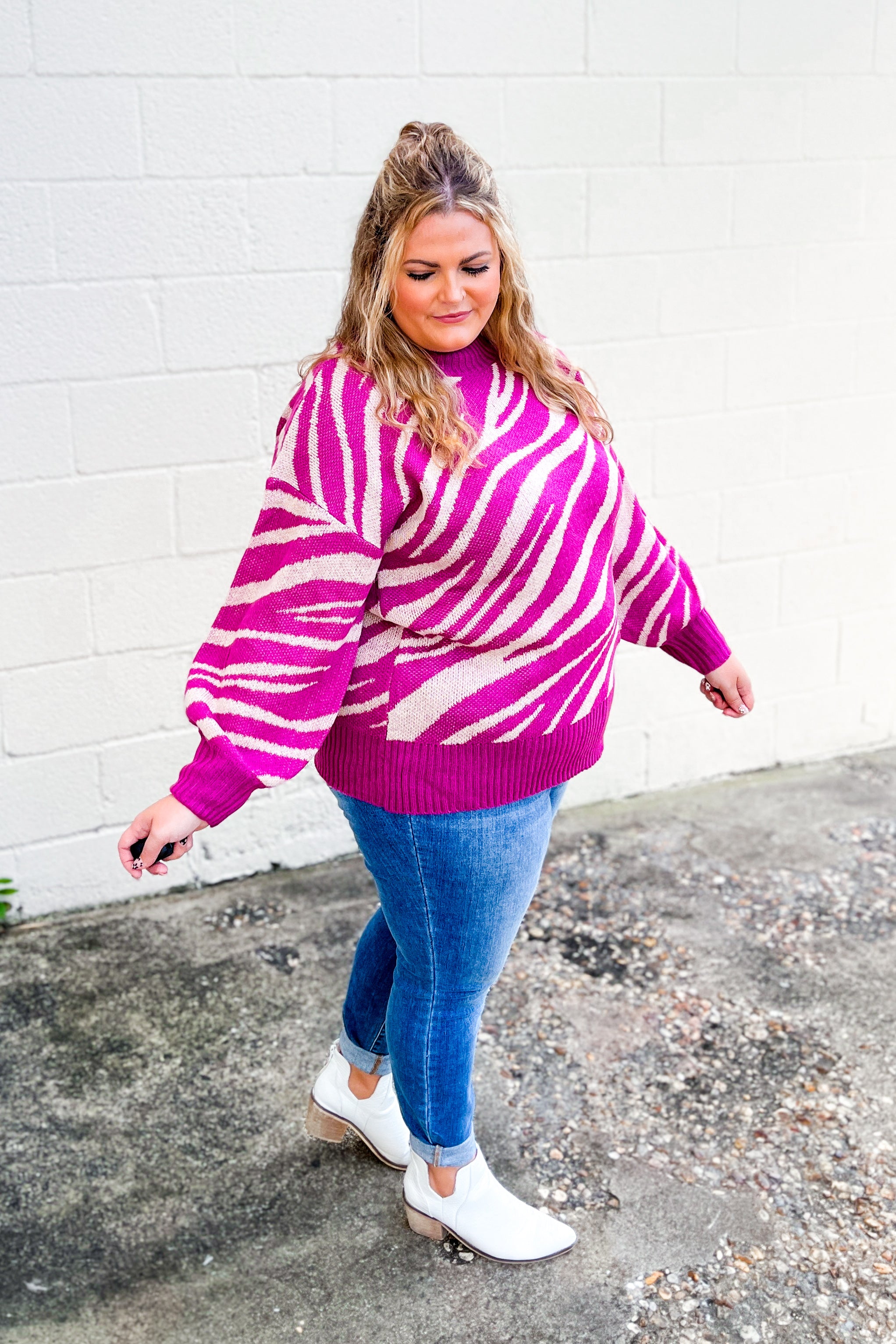 A Bit On The Wild Side Zebra Sweater, Magenta