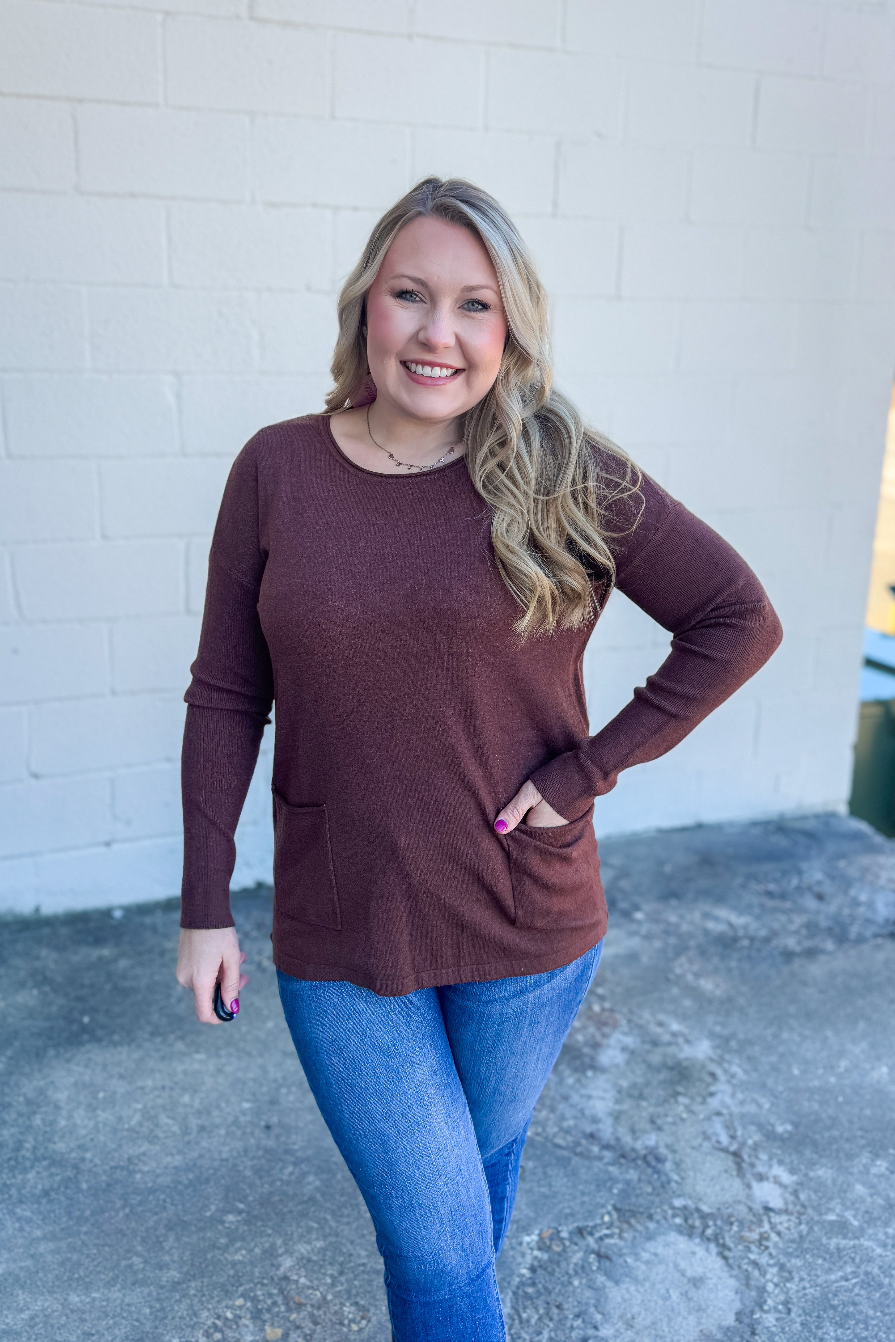 Renee Pullover Pocket Top, Mahogany